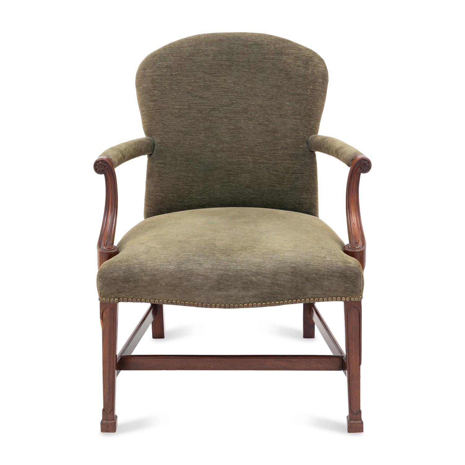 A George III Style Upholstered Mahogany Gainsborough Chair