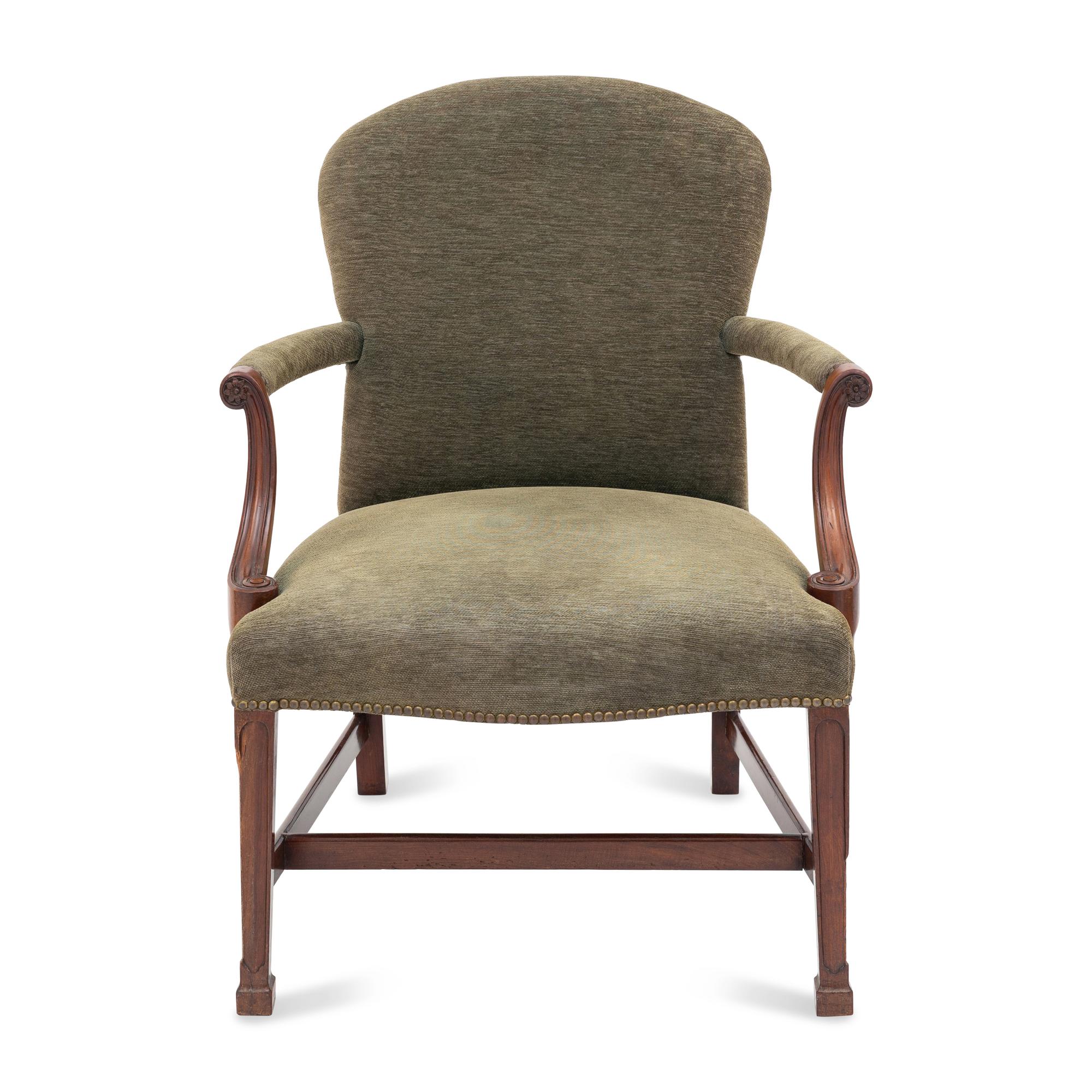 A George III Style Upholstered Mahogany Gainsborough Chair