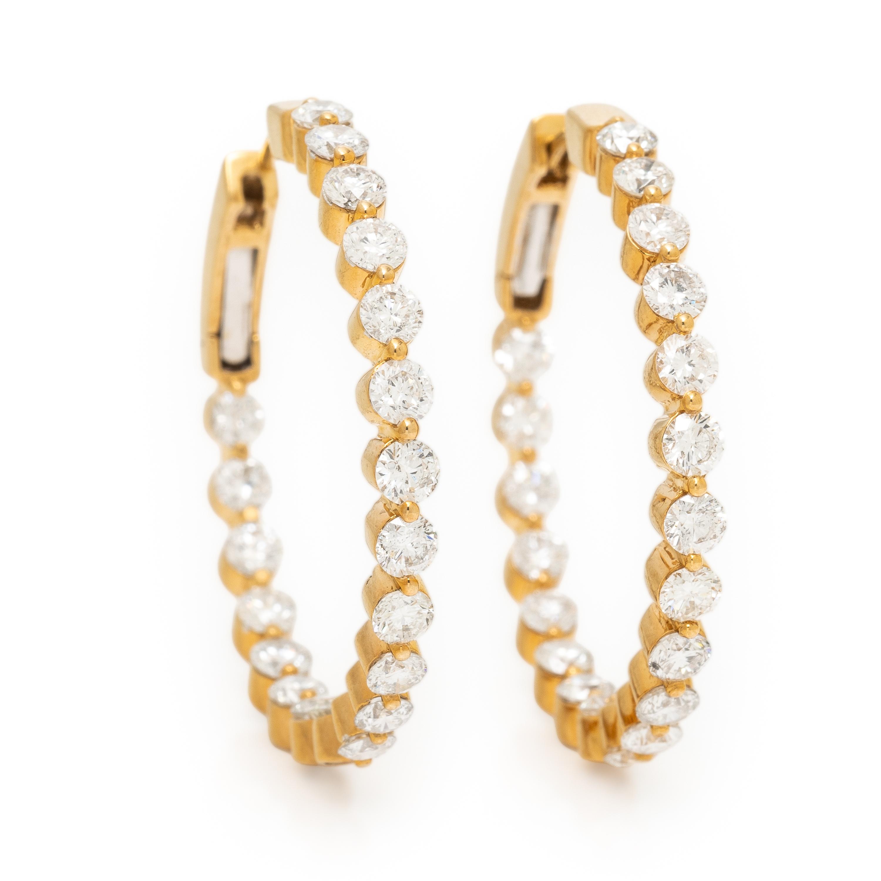Diamond and Yellow Gold Inside Out Hoop Earrings