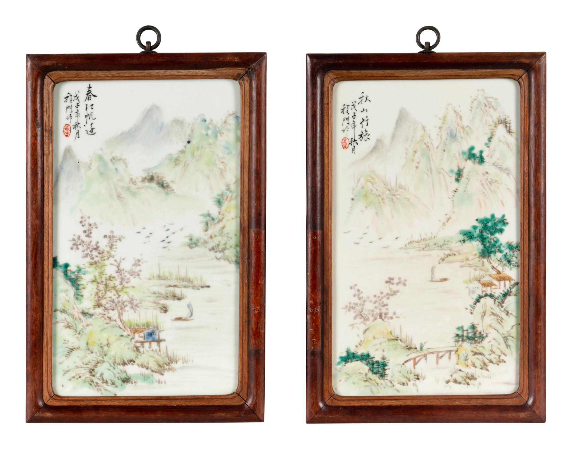 A Pair of Chinese Qianjian Enameled Porcelain Hanging Panels