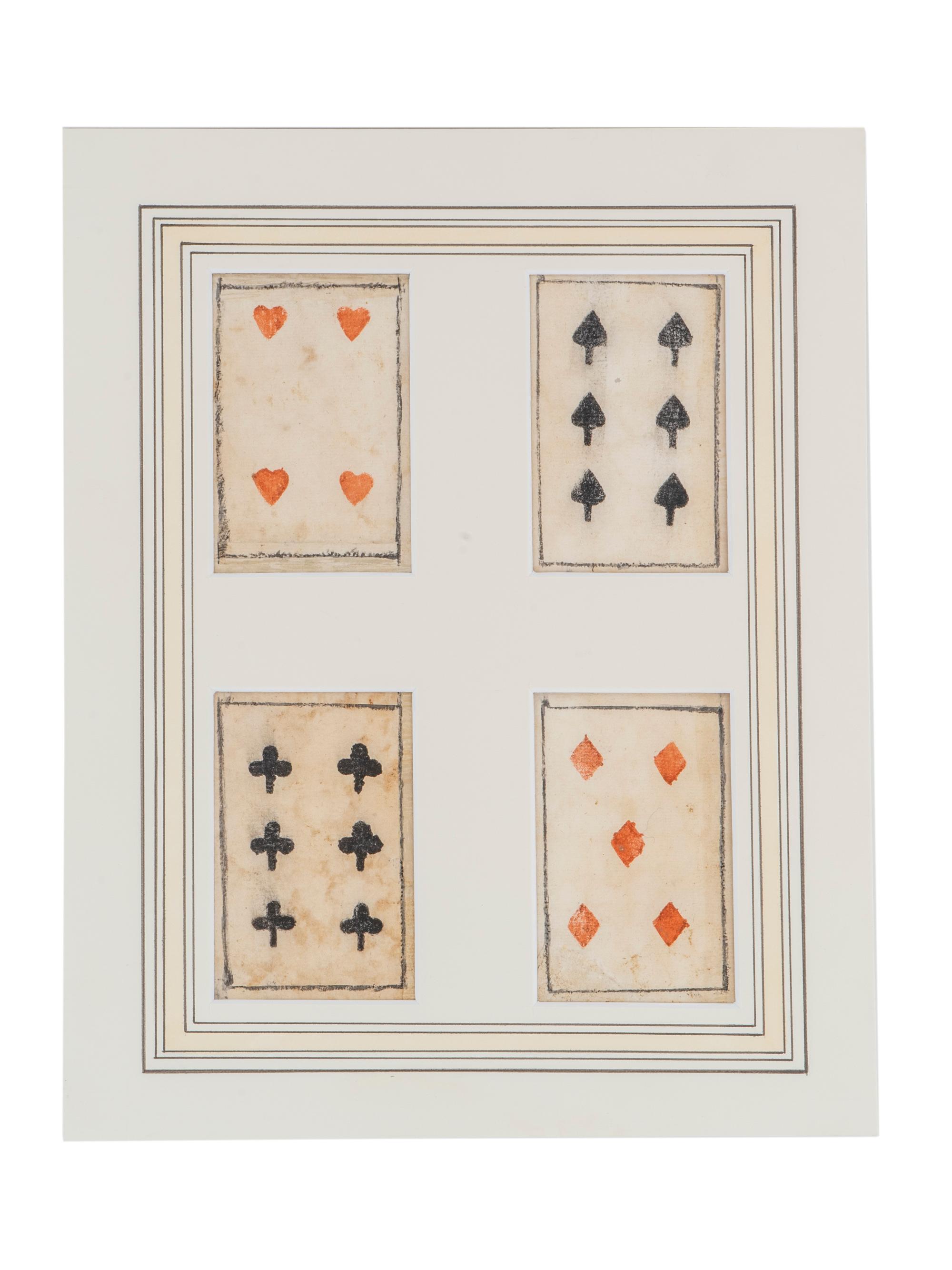 Four Hand Painted Playing Cards, Possibly Italian — 18TH CENTURY