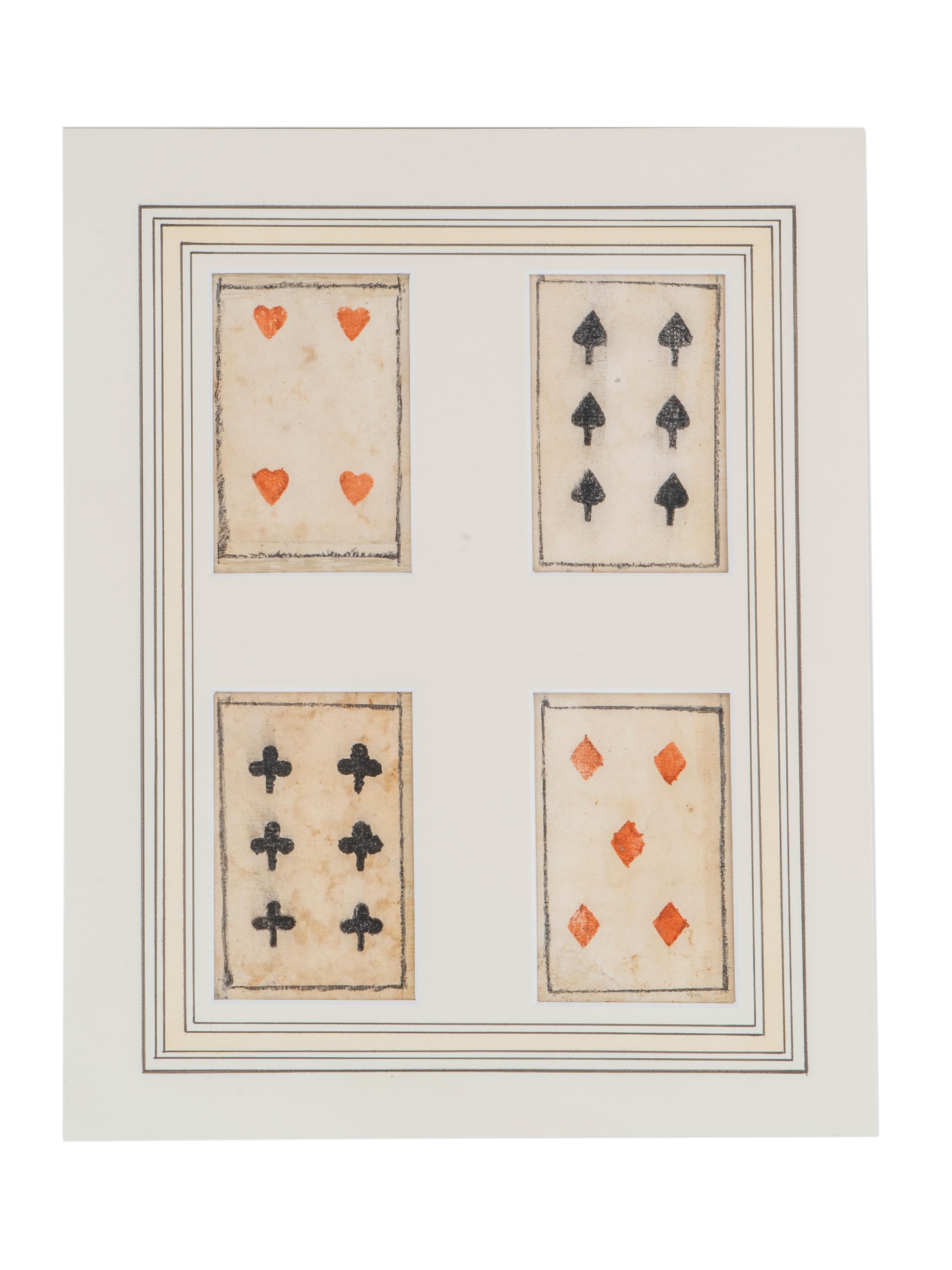 Four Hand Painted Playing Cards, Possibly Italian — 18TH CENTURY