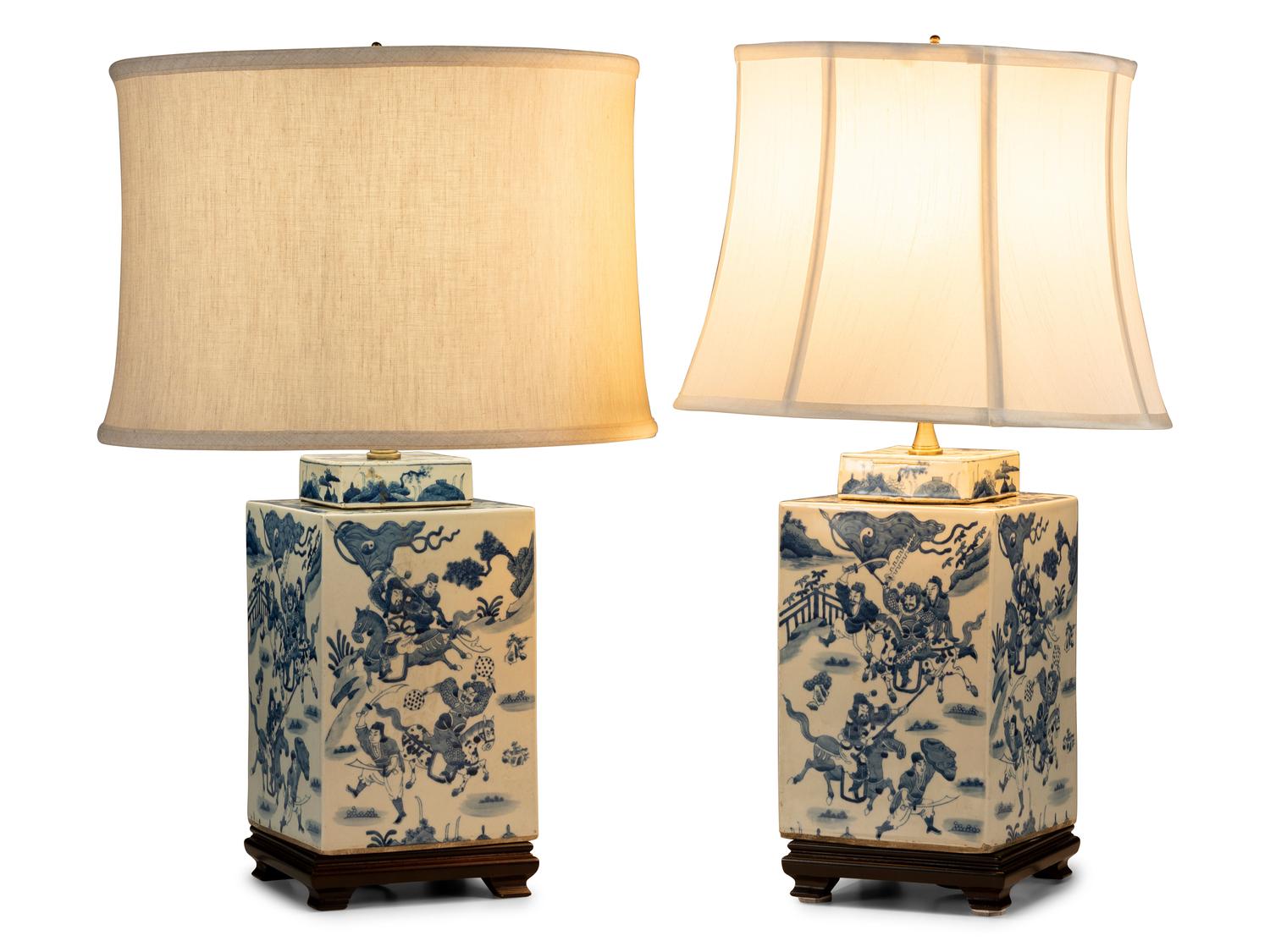 A Pair of Chinese Blue and White Porcelain Jars Mounted as Lamps