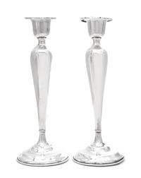 A Pair of American Silver Candlesticks, Matthews Co., Newark, NJ, Early 20th Century, each of tapering paneled form surmounted by a can