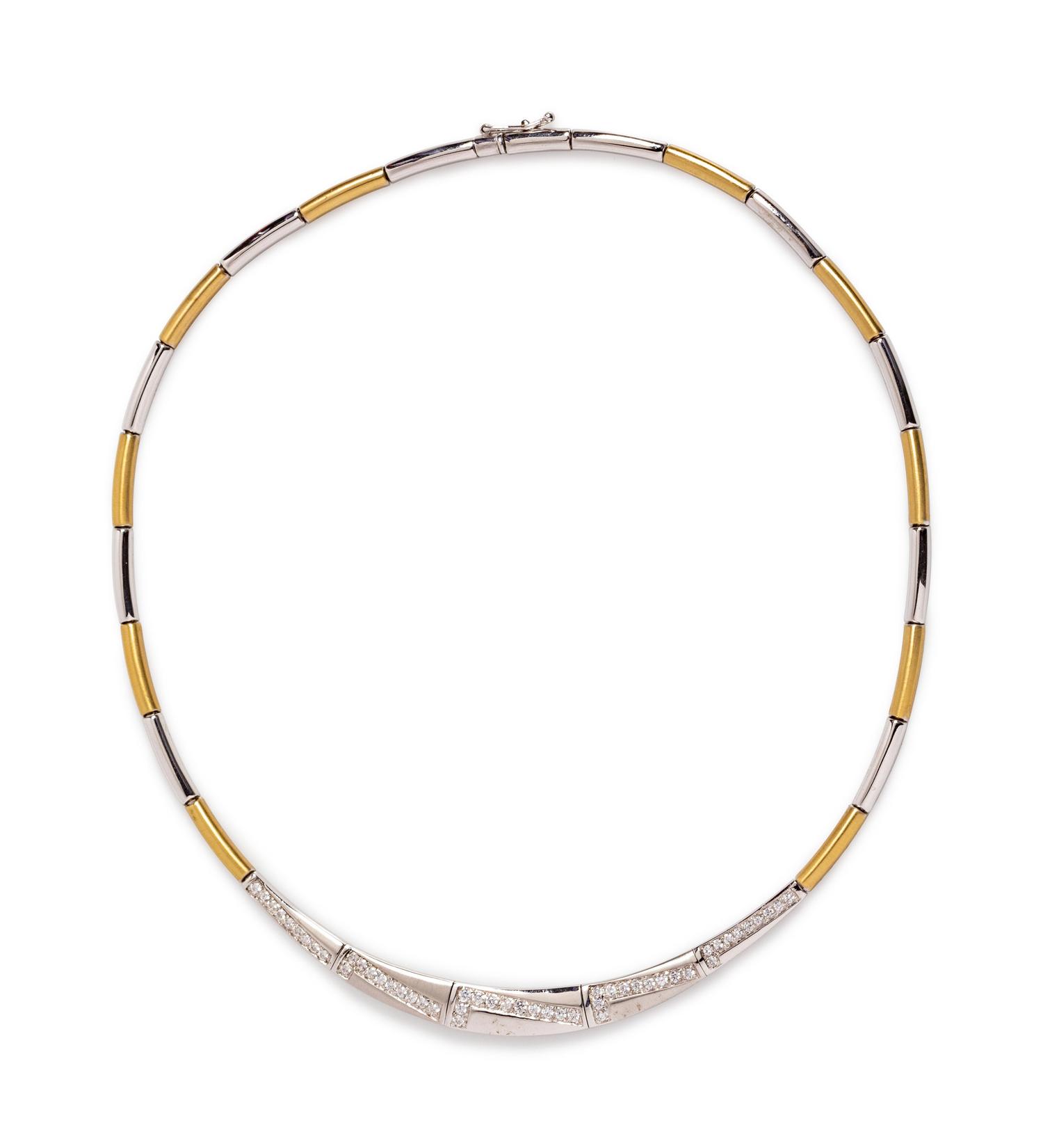 A 14 Karat Bicolor Gold and Diamond Collar Necklace,