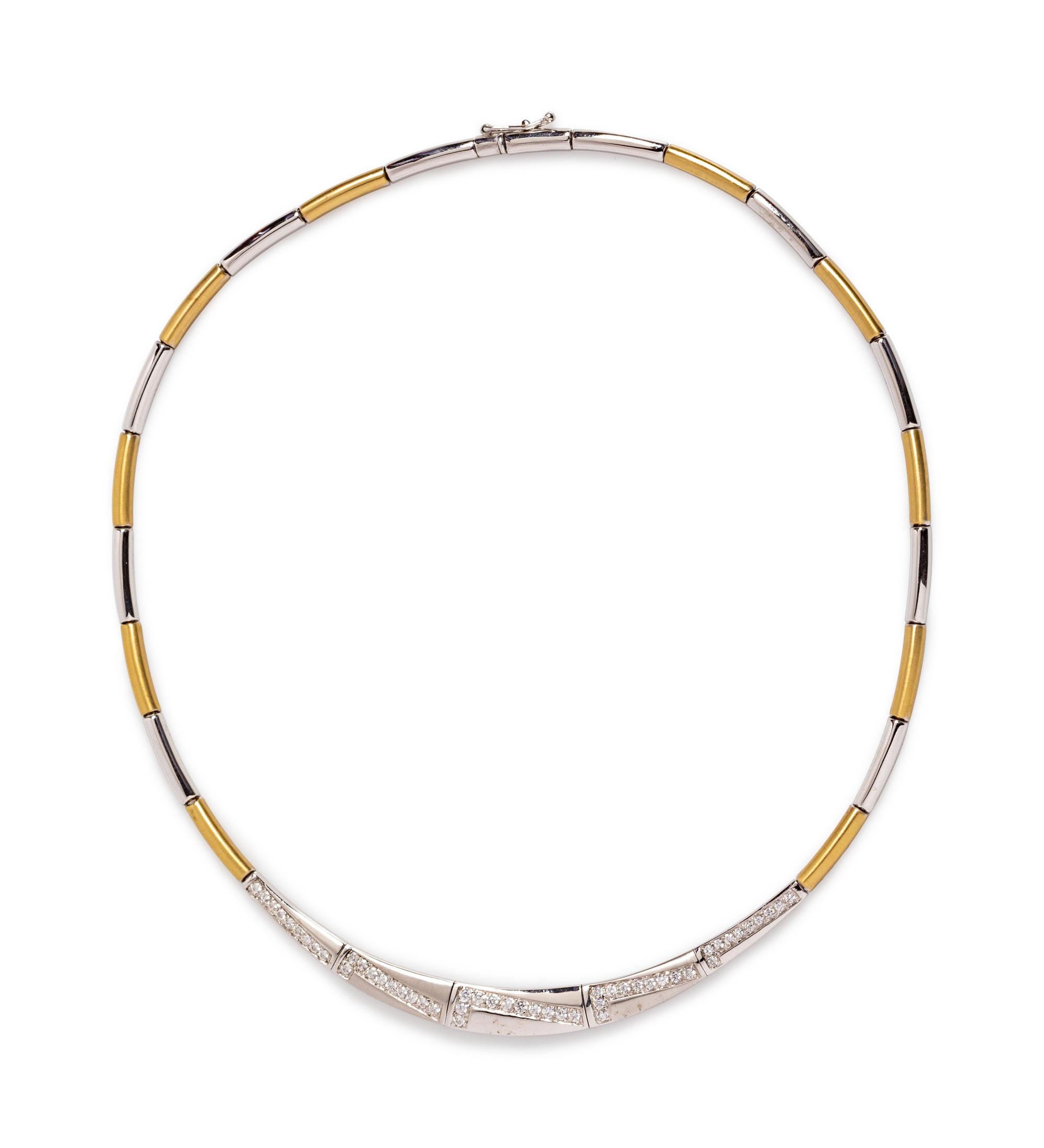 A 14 Karat Bicolor Gold and Diamond Collar Necklace,