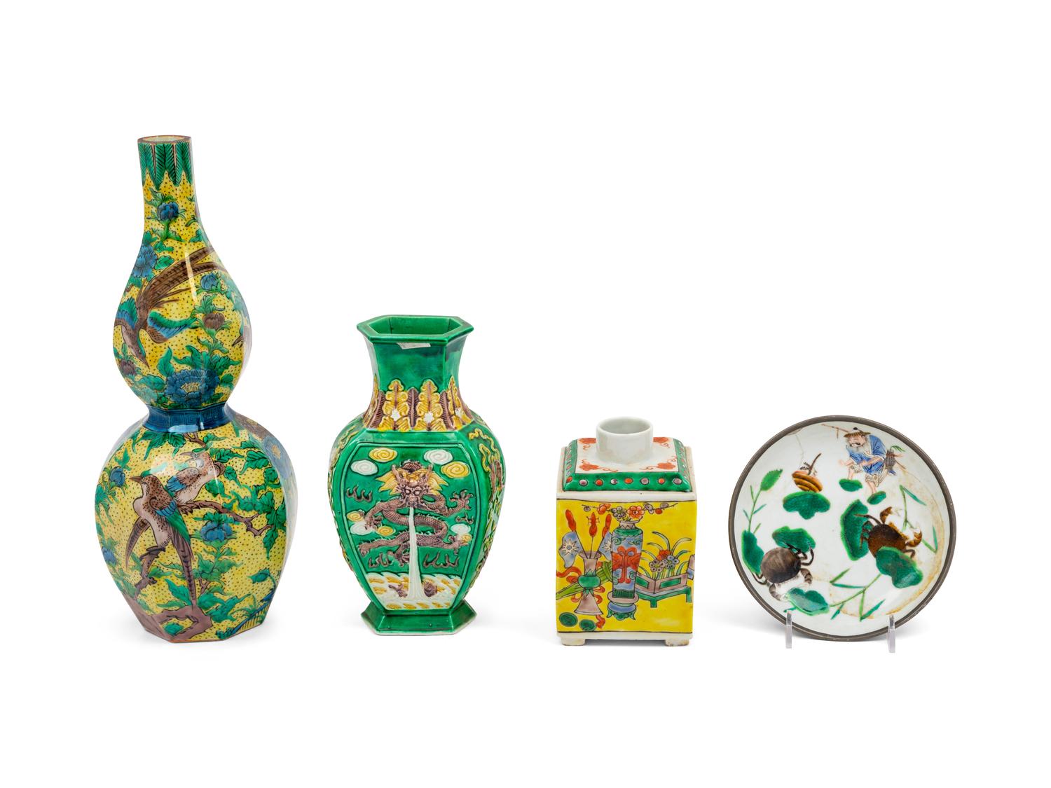 Four Chinese Famille Verte Porcelain Articles