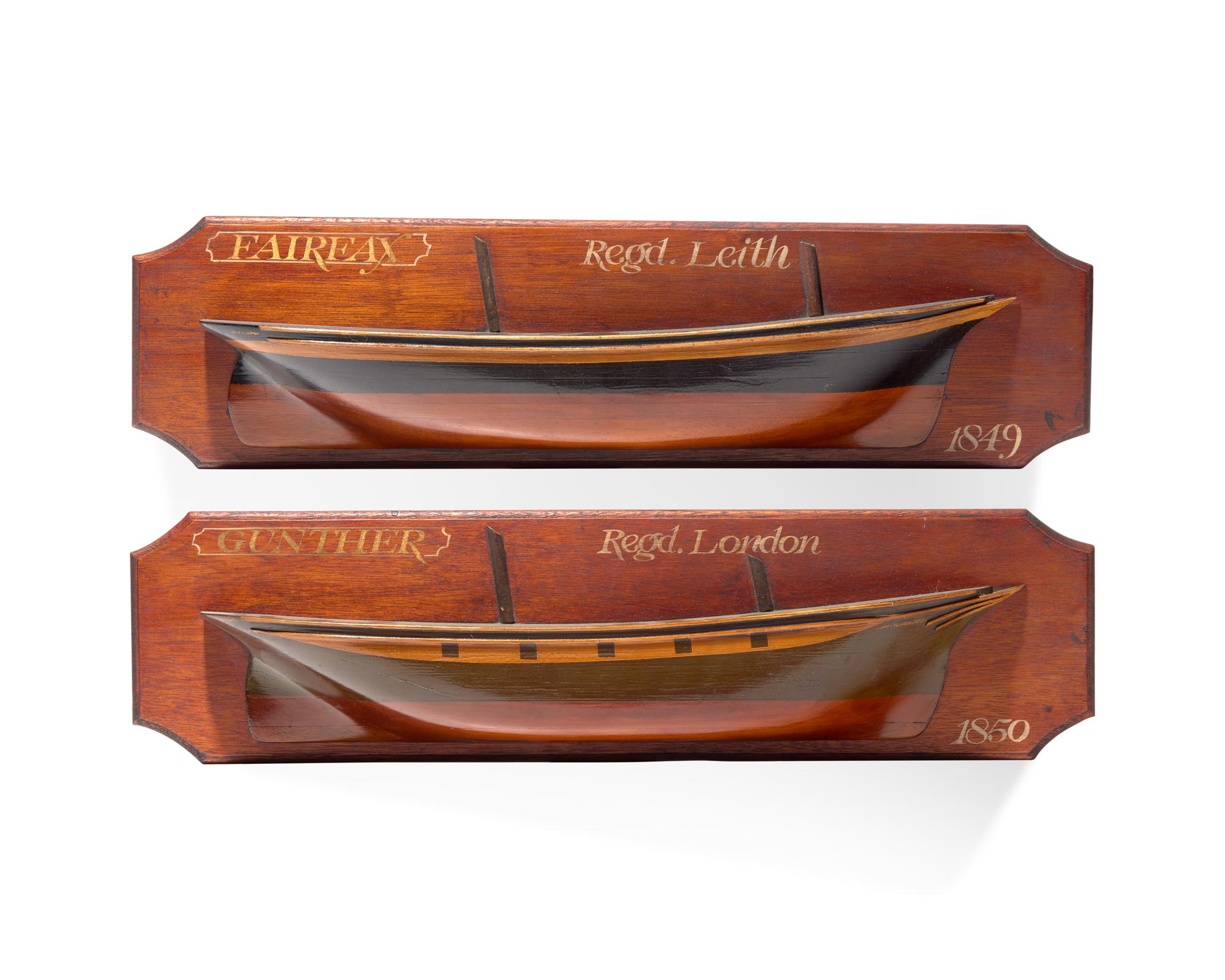Two English half hull ship models, likely 20th century