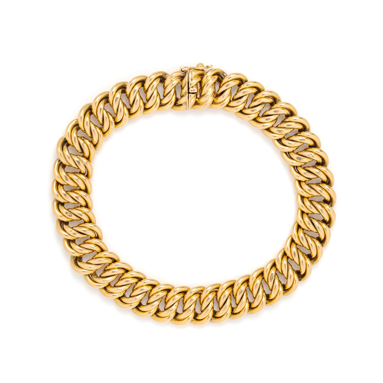 FRENCH, YELLOW GOLD DOUBLE LINK CHAIN BRACELET