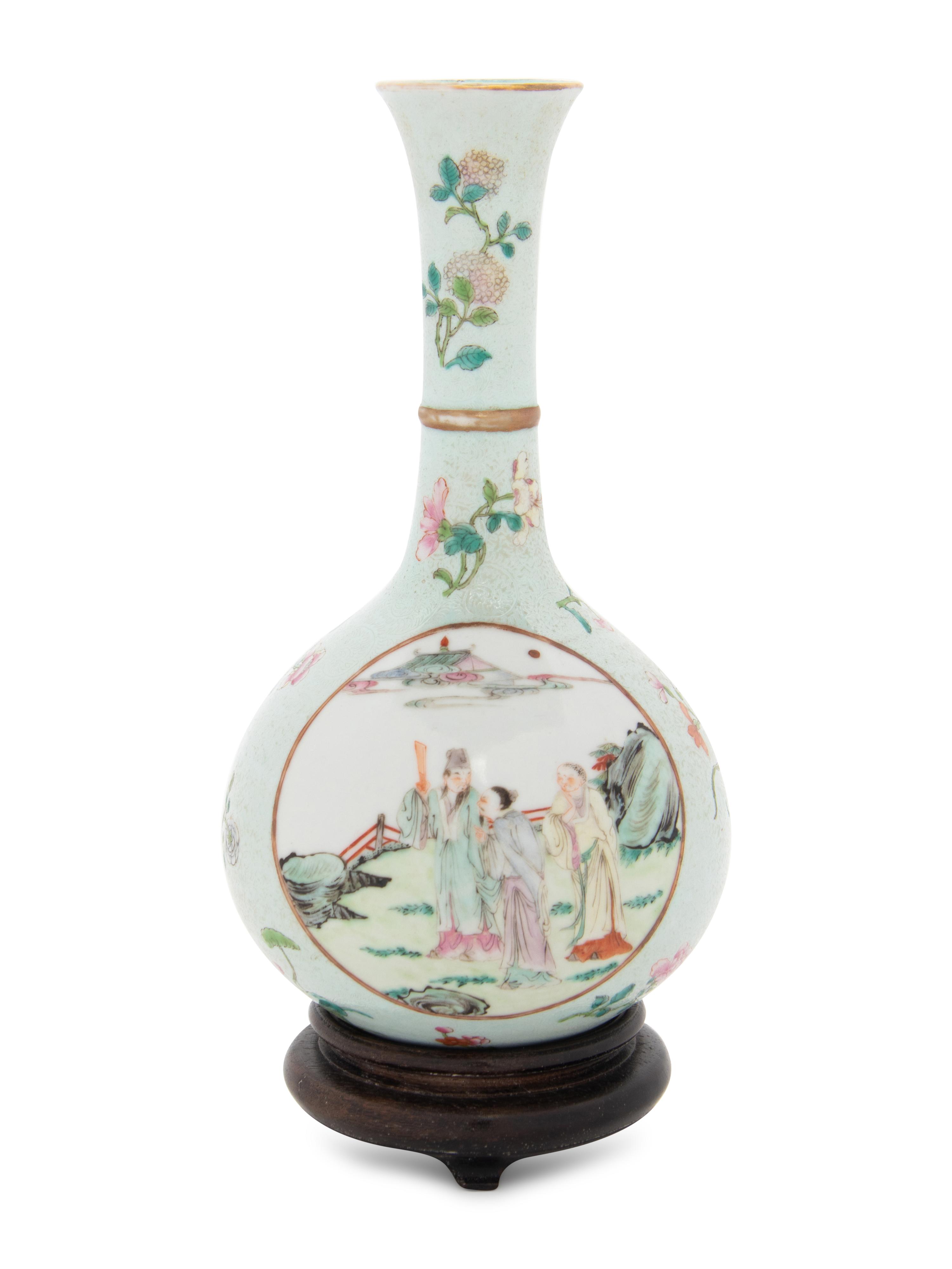 A Sgraffito Ground Famille Rose Porcelain Bottle Vase