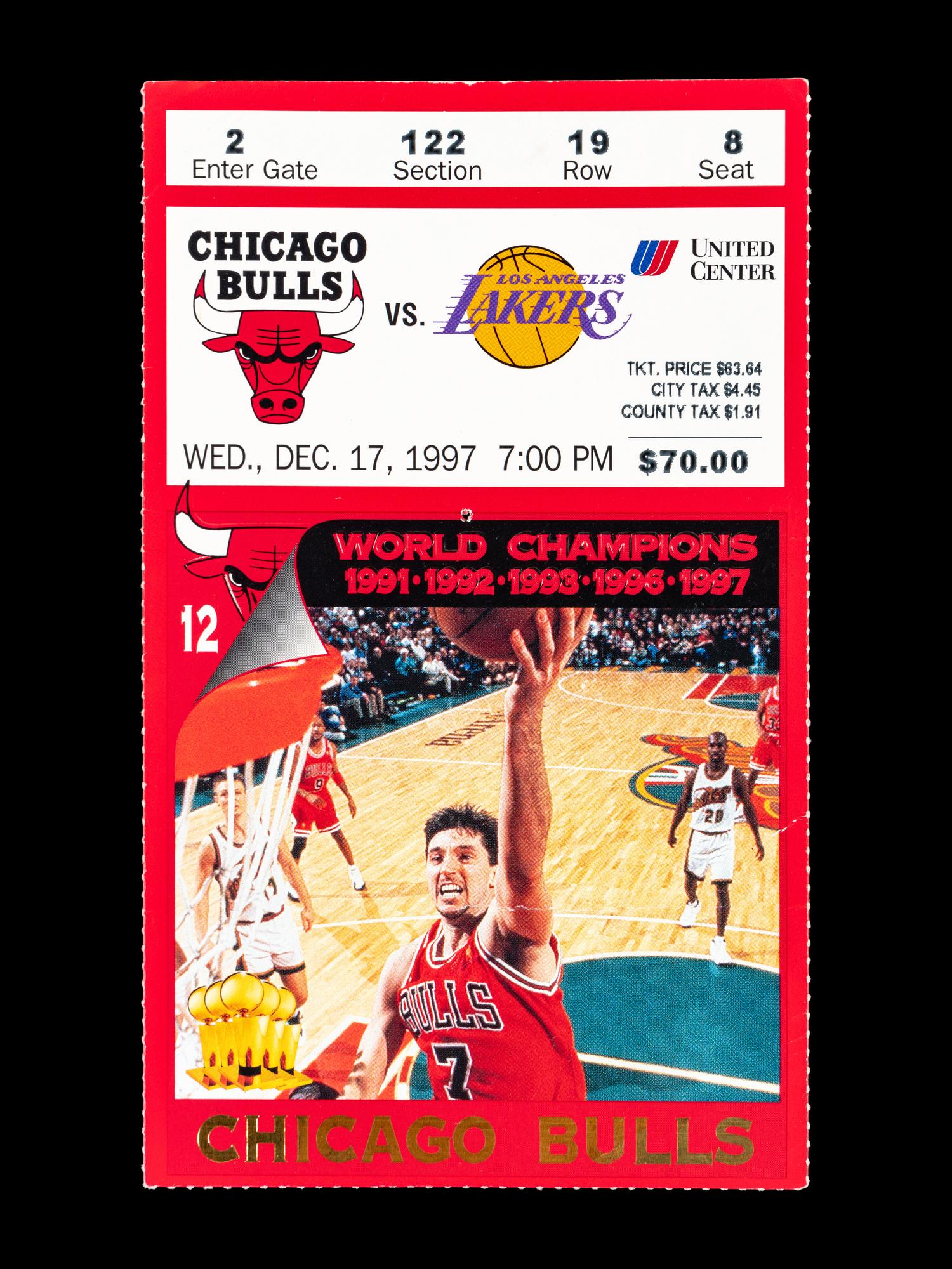 A Group of Four Important December 17, 1997 Chicago Bulls vs. Los Angeles Lakers Tickets from Michael Jordan vs Kobe Bryant Duel (Jordan 36 Points - Kobe 33 Points),