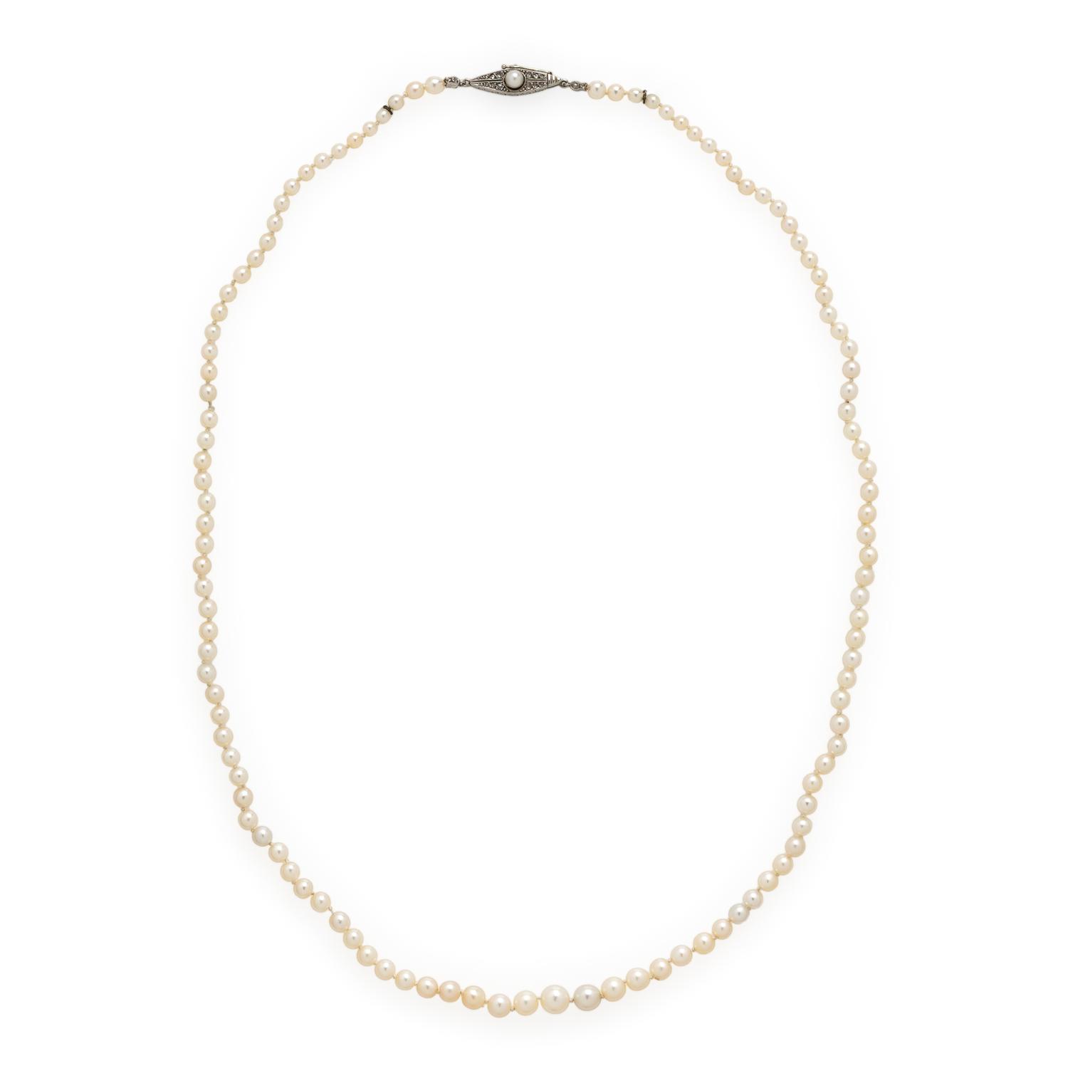 Cultured Pearl Necklace with Diamond and Platinum Clasp