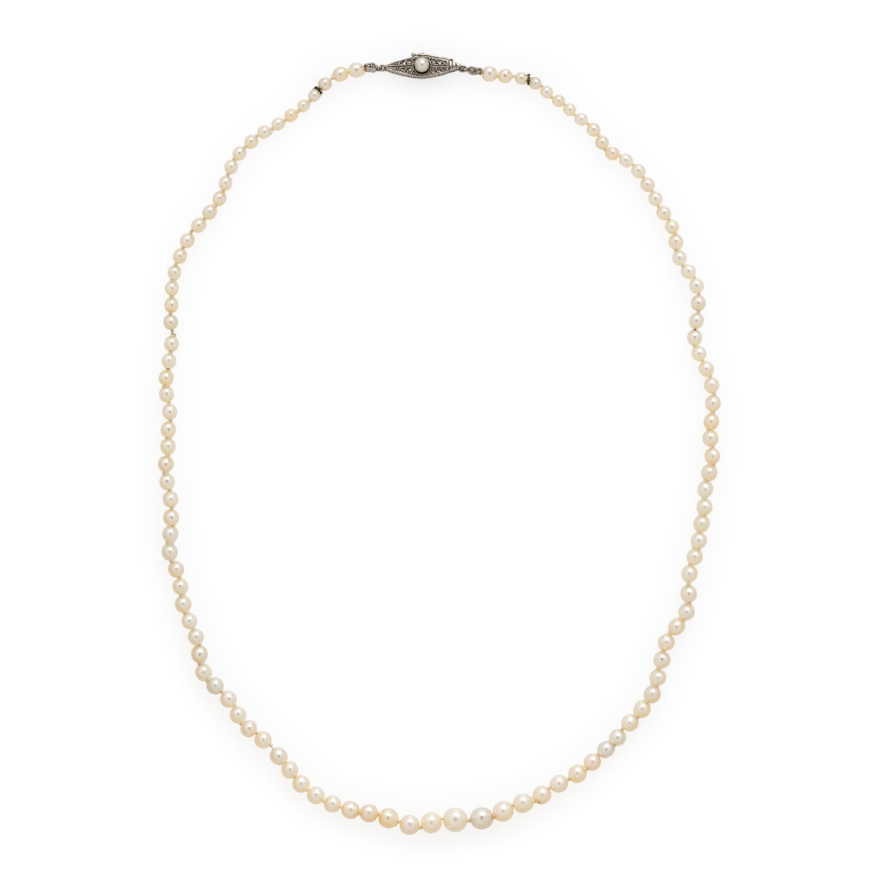 Cultured Pearl Necklace with Diamond and Platinum Clasp