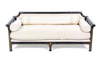 An English Chinoiserie Lacquered Sofa, Width 73 inches.