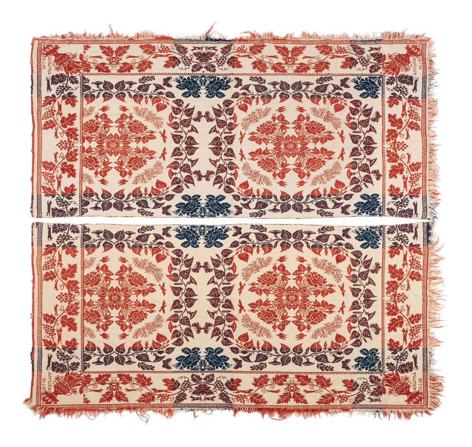 Two Jacquard Woven Coverlets