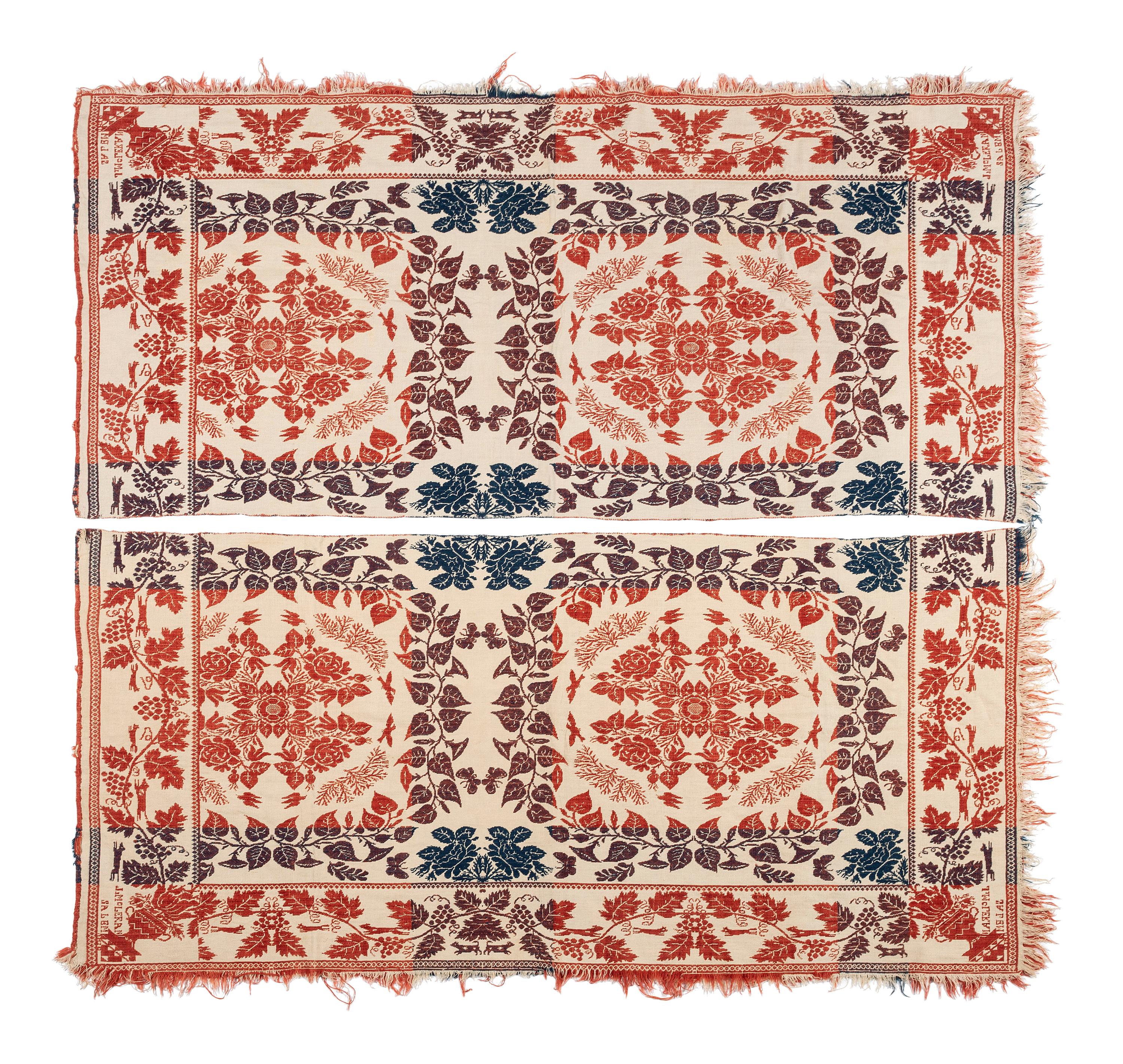 Two Jacquard Woven Coverlets