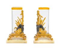 A Pair of Parcel-Gilt and Patinated Bronze and Glass Vases — LATE 19TH CENTURY