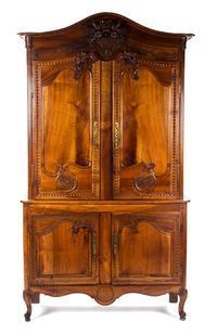 A French Walnut Cabinet, 19TH CENTURY, Height 98 1/2 x width 55 x depth 19 1/2 inches. — 19TH CENTURY,