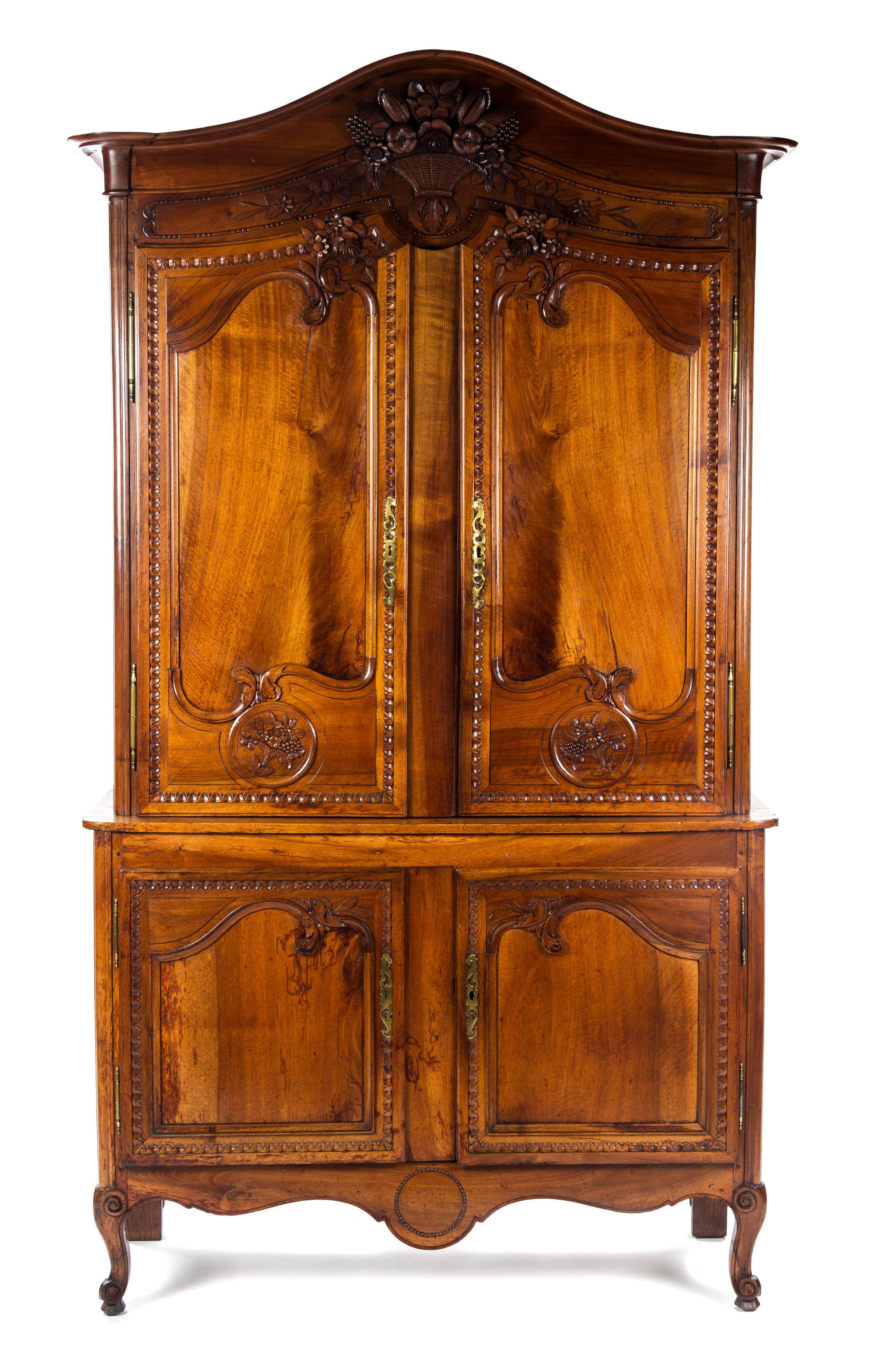 A French Walnut Cabinet, 19TH CENTURY, Height 98 1/2 x width 55 x depth 19 1/2 inches. — 19TH CENTURY,