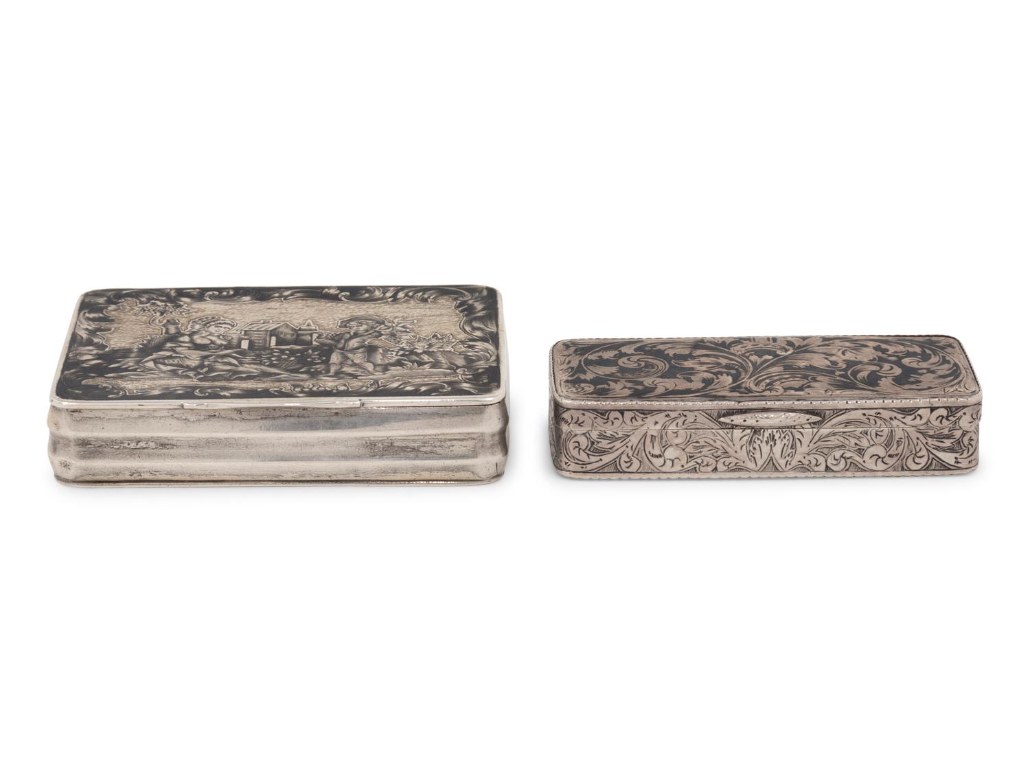Two Russian Niello Silver Snuff Boxes
