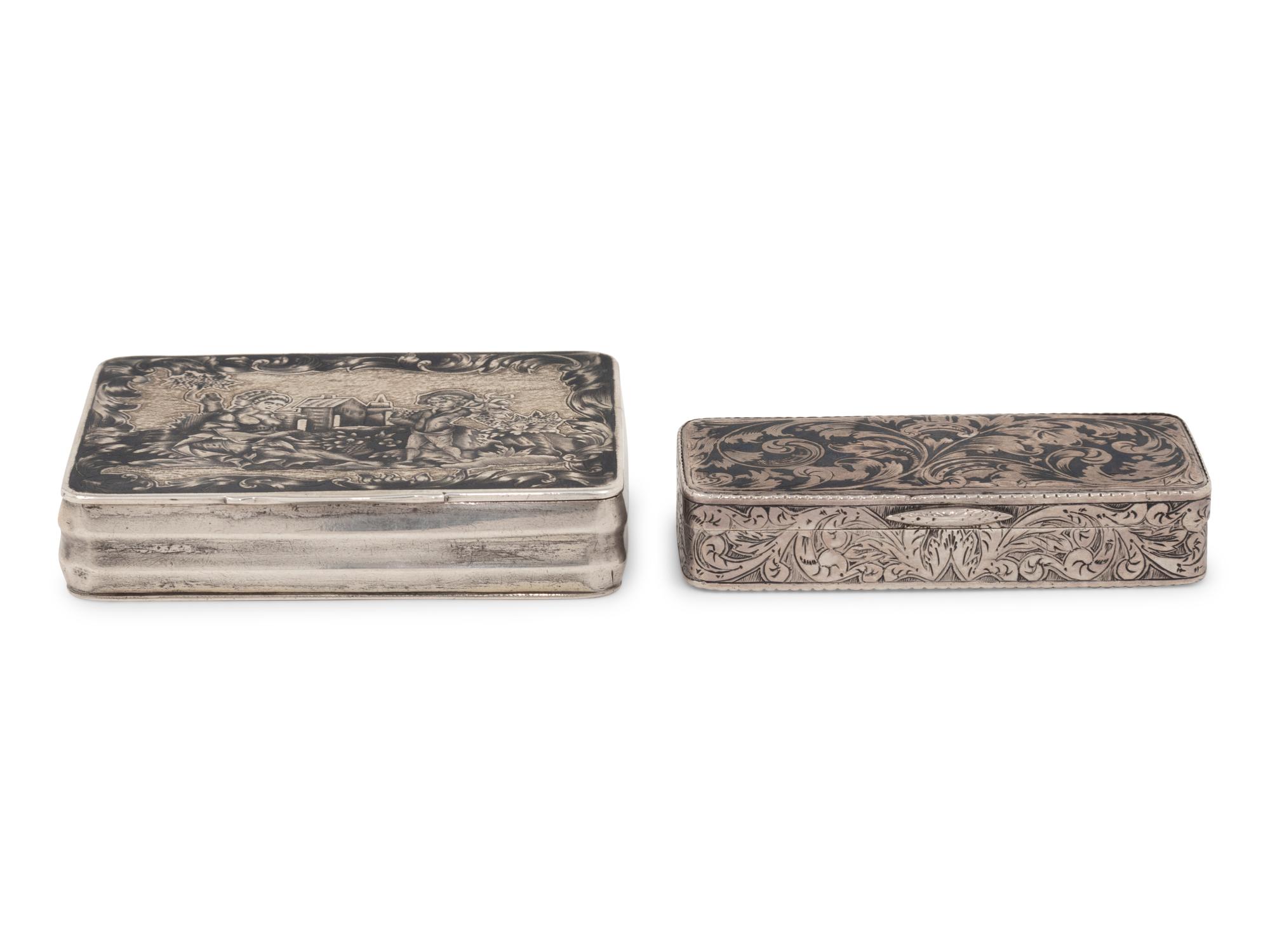 Two Russian Niello Silver Snuff Boxes