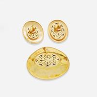 A Set of 14K Yellow Gold Earrings and Matching Pin