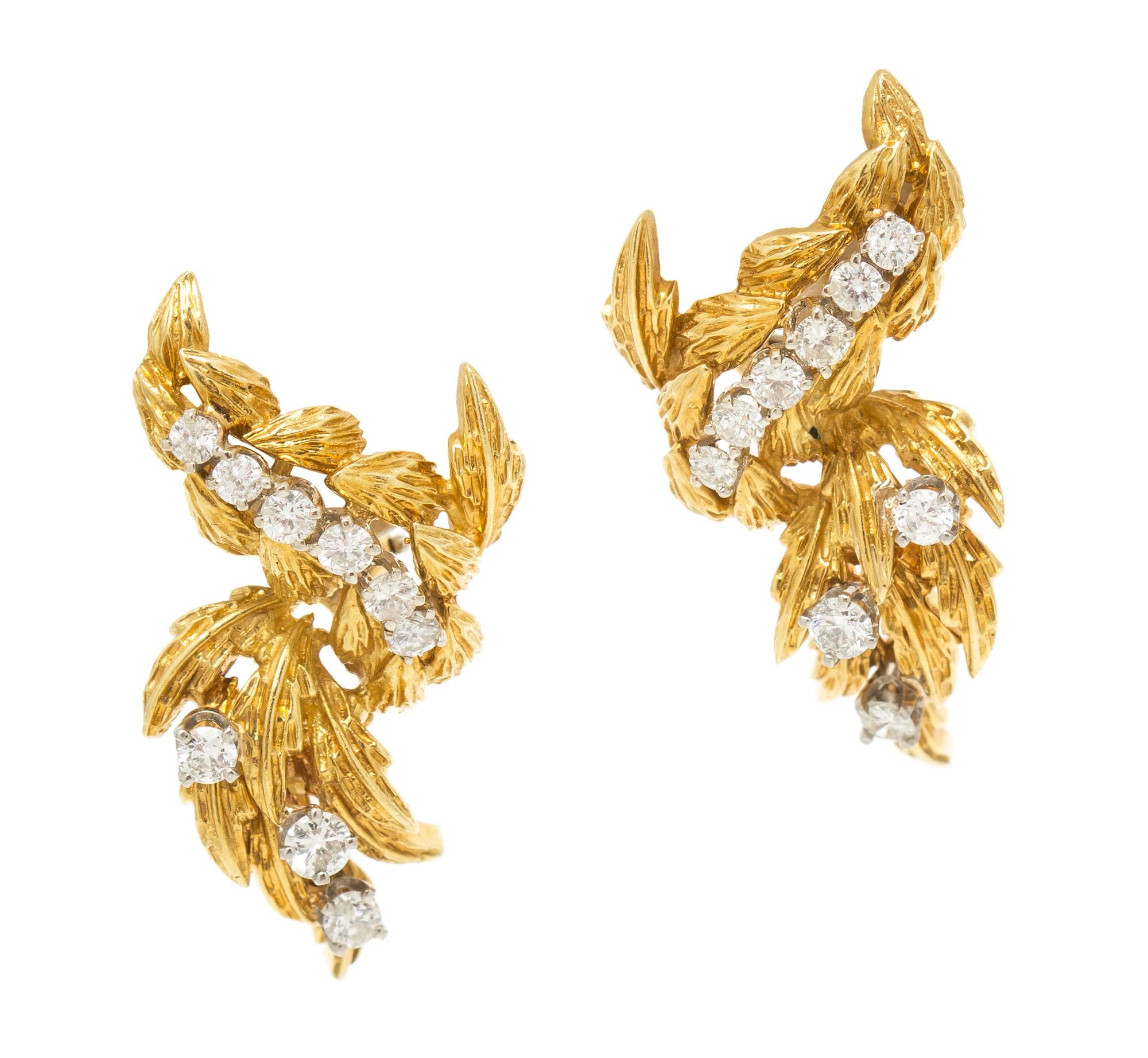 A Pair of 18 Karat Yellow Gold and Diamond Earclips, 9.90 dwts.