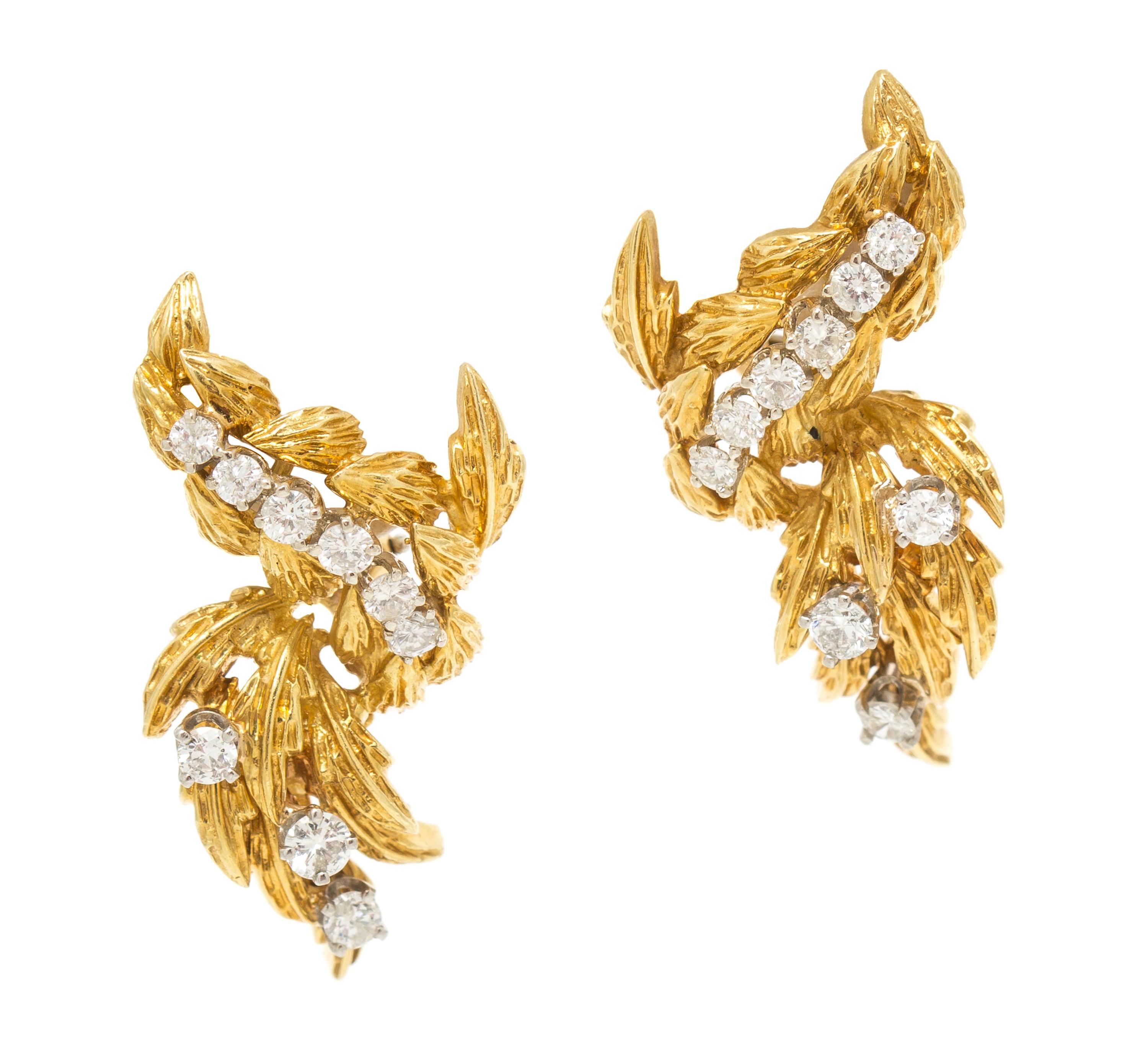 A Pair of 18 Karat Yellow Gold and Diamond Earclips, 9.90 dwts.