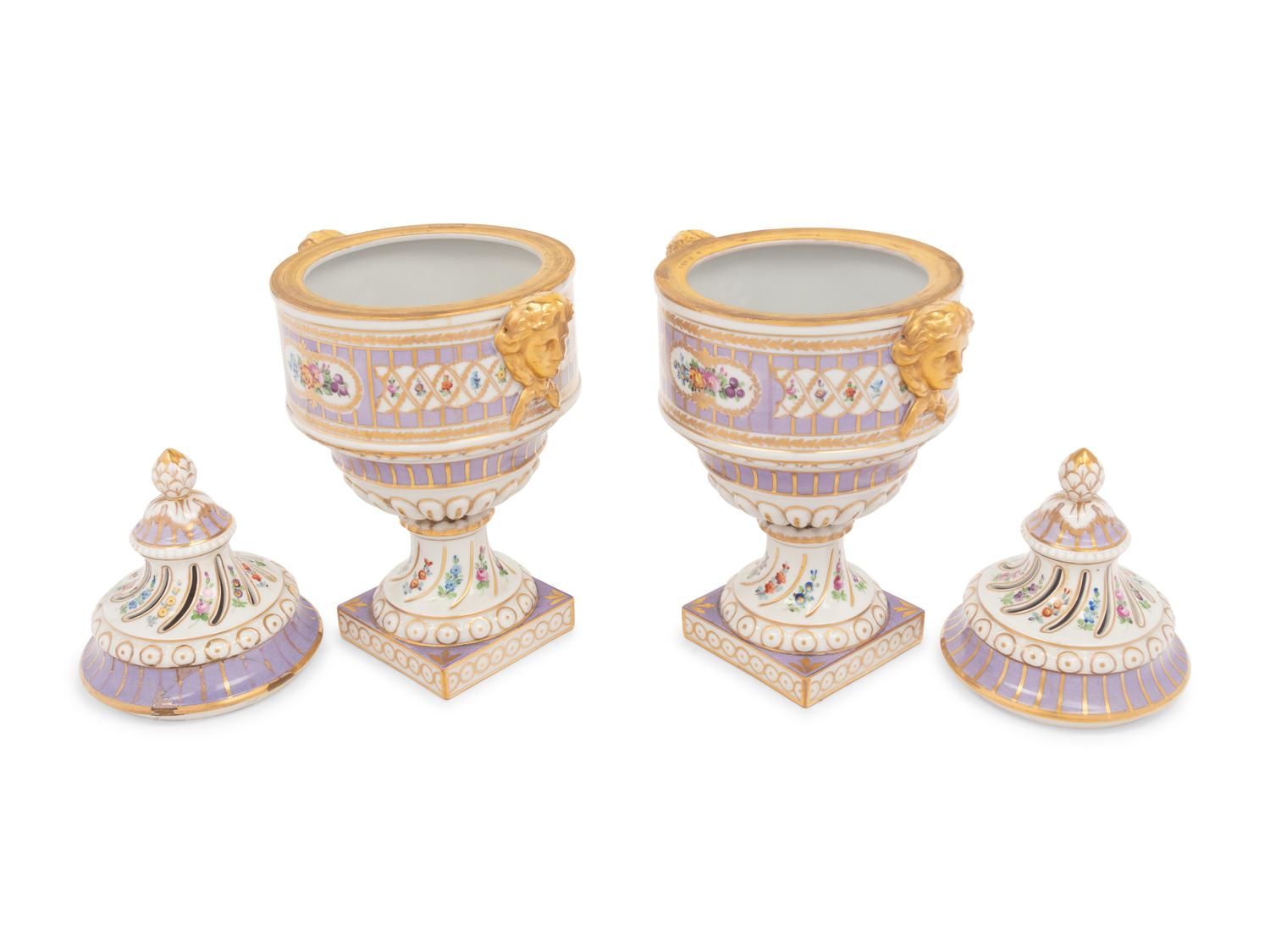 A Pair of Dresden Porcelain Urns