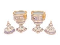 A Pair of Dresden Porcelain Urns