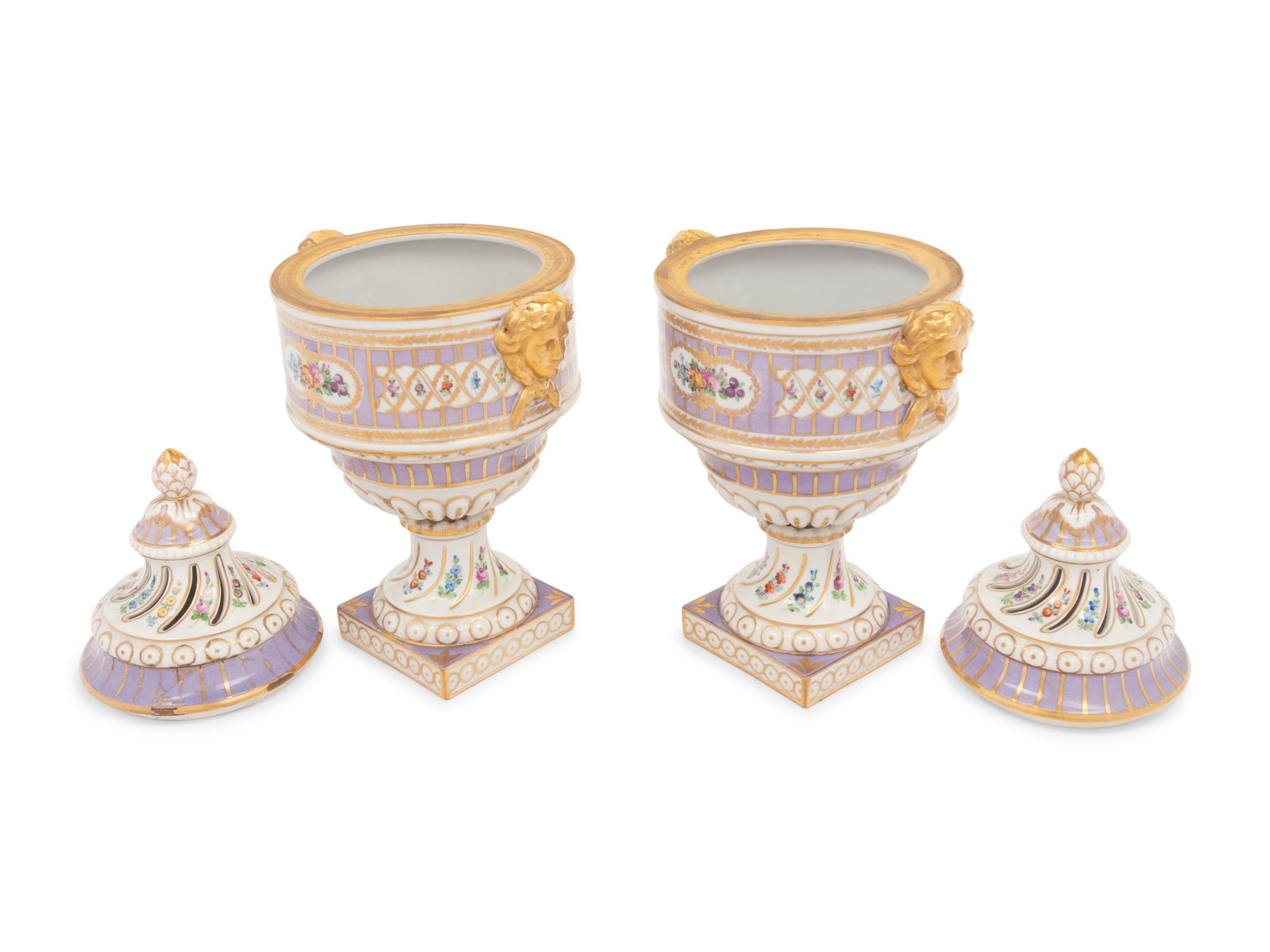A Pair of Dresden Porcelain Urns