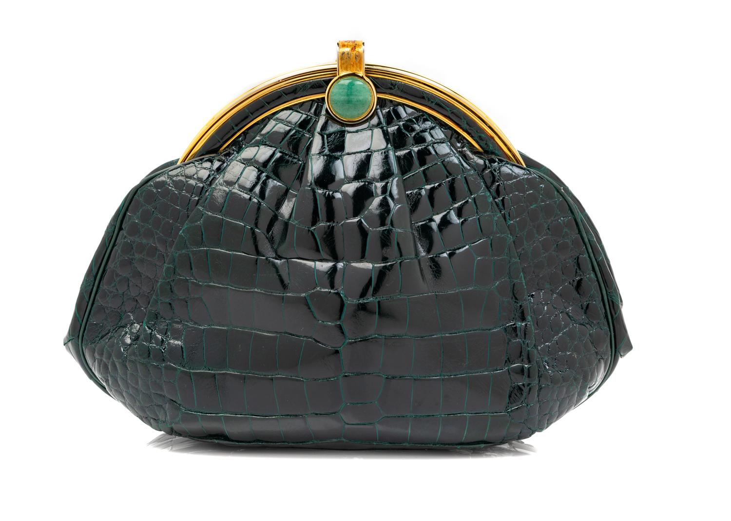 Judith Leiber Green Crocodile Purse,