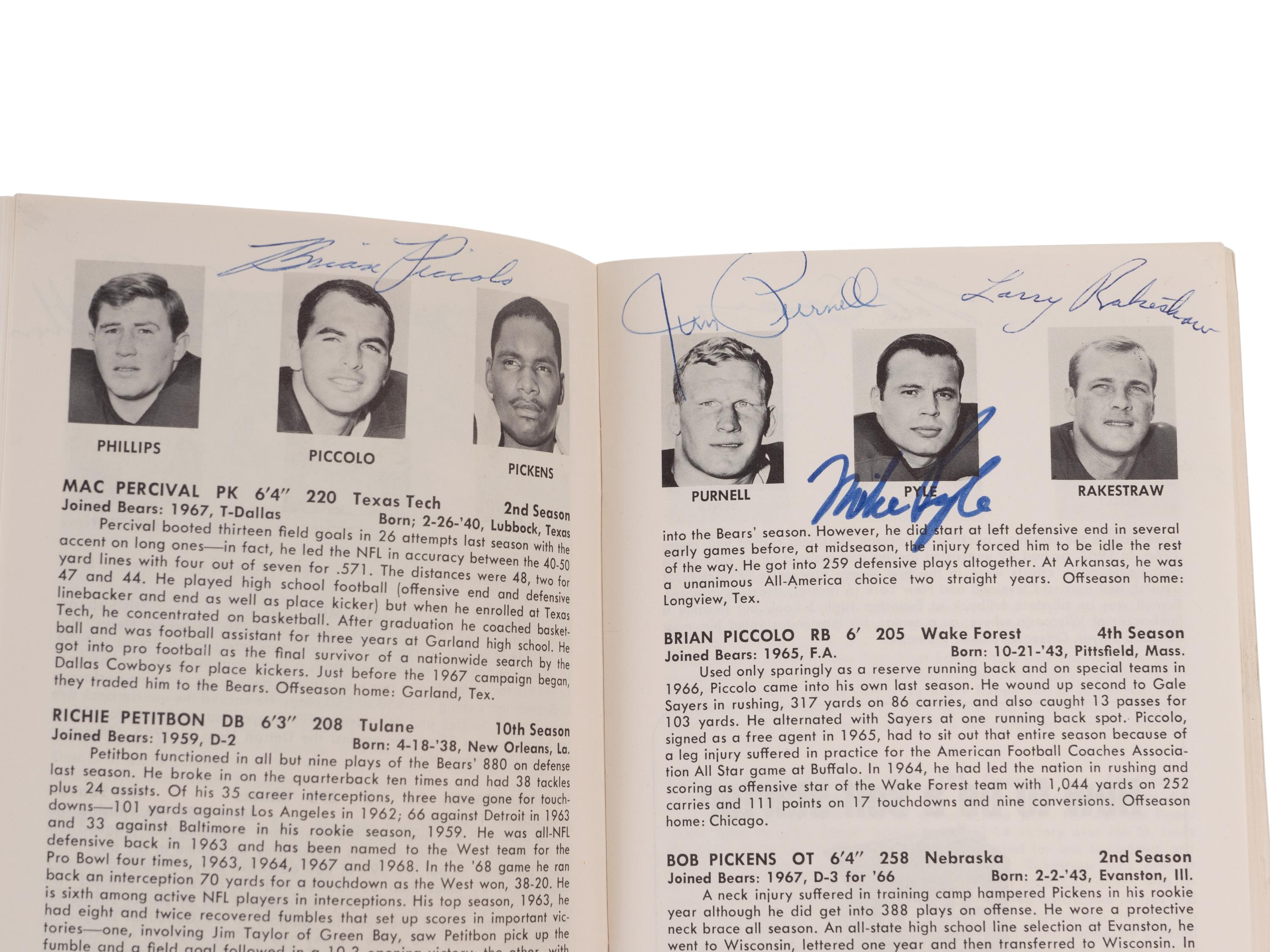 A 1968 Chicago Bears Signed Autograph Media Guide Including George Halas and Gale Sayers (PSA Authentic),