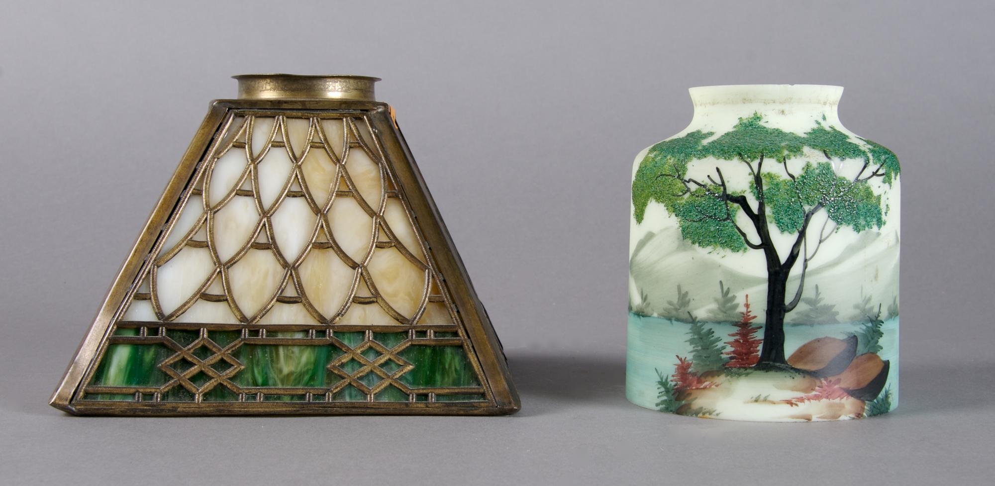 A Handel Slag Glass Shade, Height of first 4 1/2 inches.