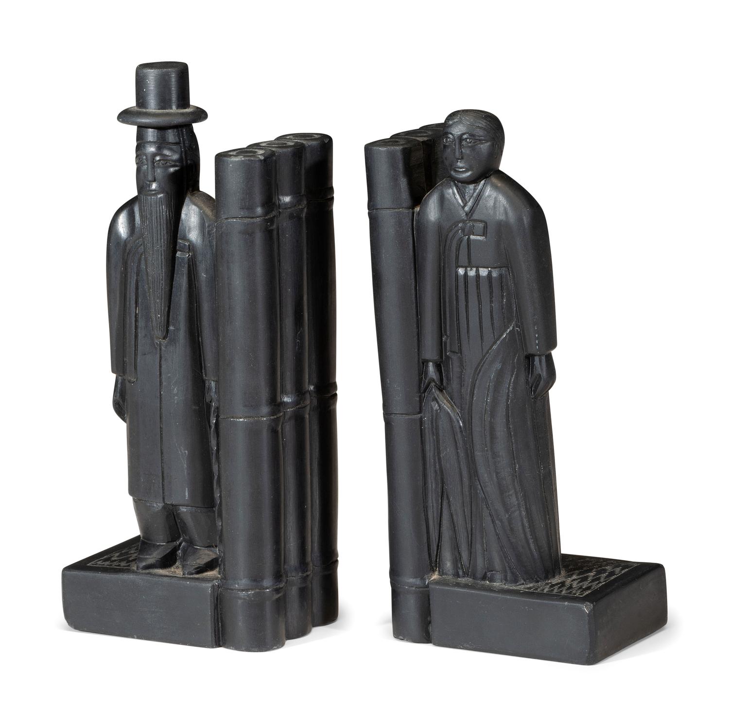 A Pair of Korean Carved Stone Figural Bookends