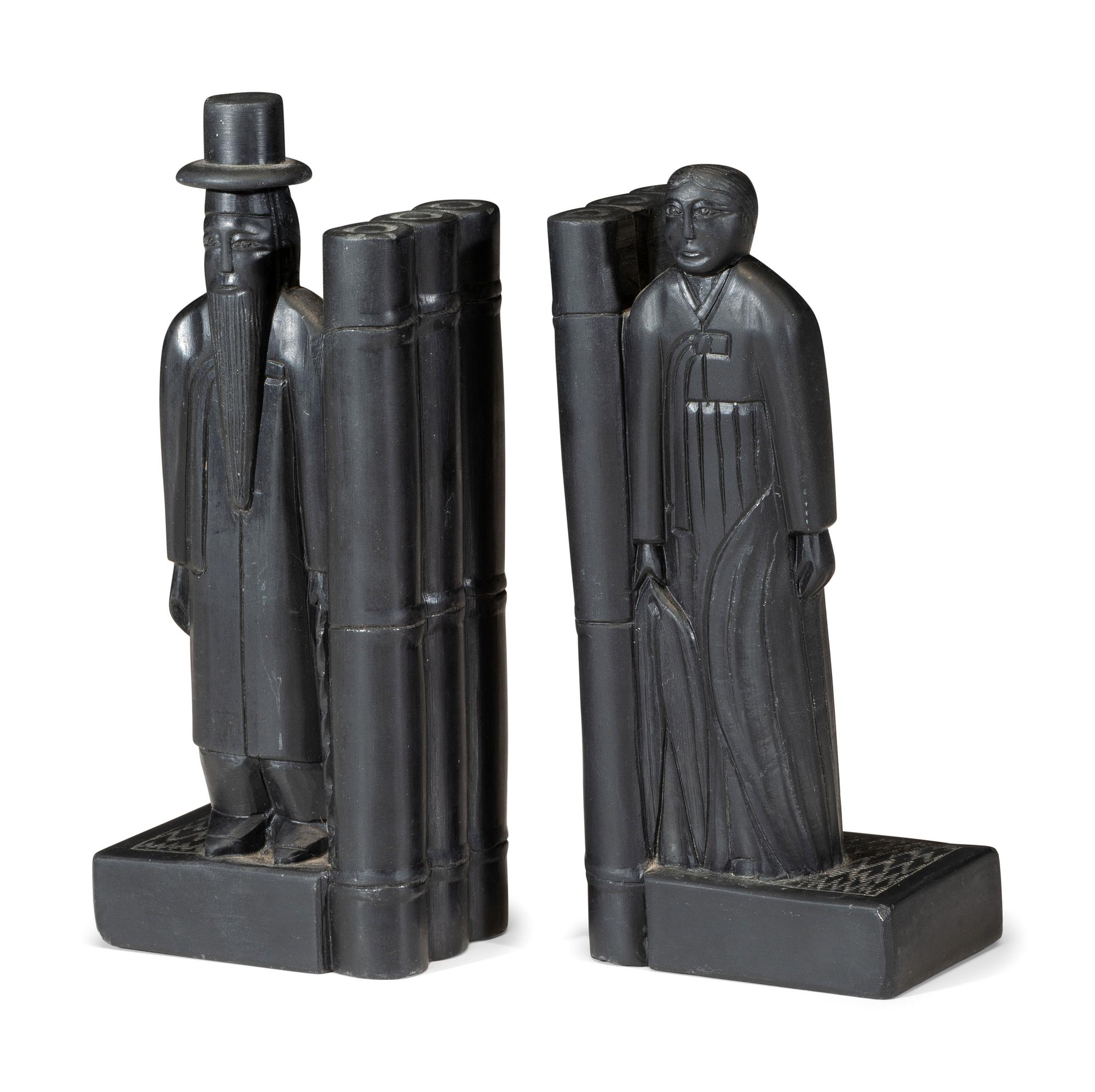 A Pair of Korean Carved Stone Figural Bookends