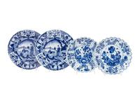 A Pair of Chinese Export Porcelain Blue and White Dishes and a Pair of Blue and White Porcelain Saucers