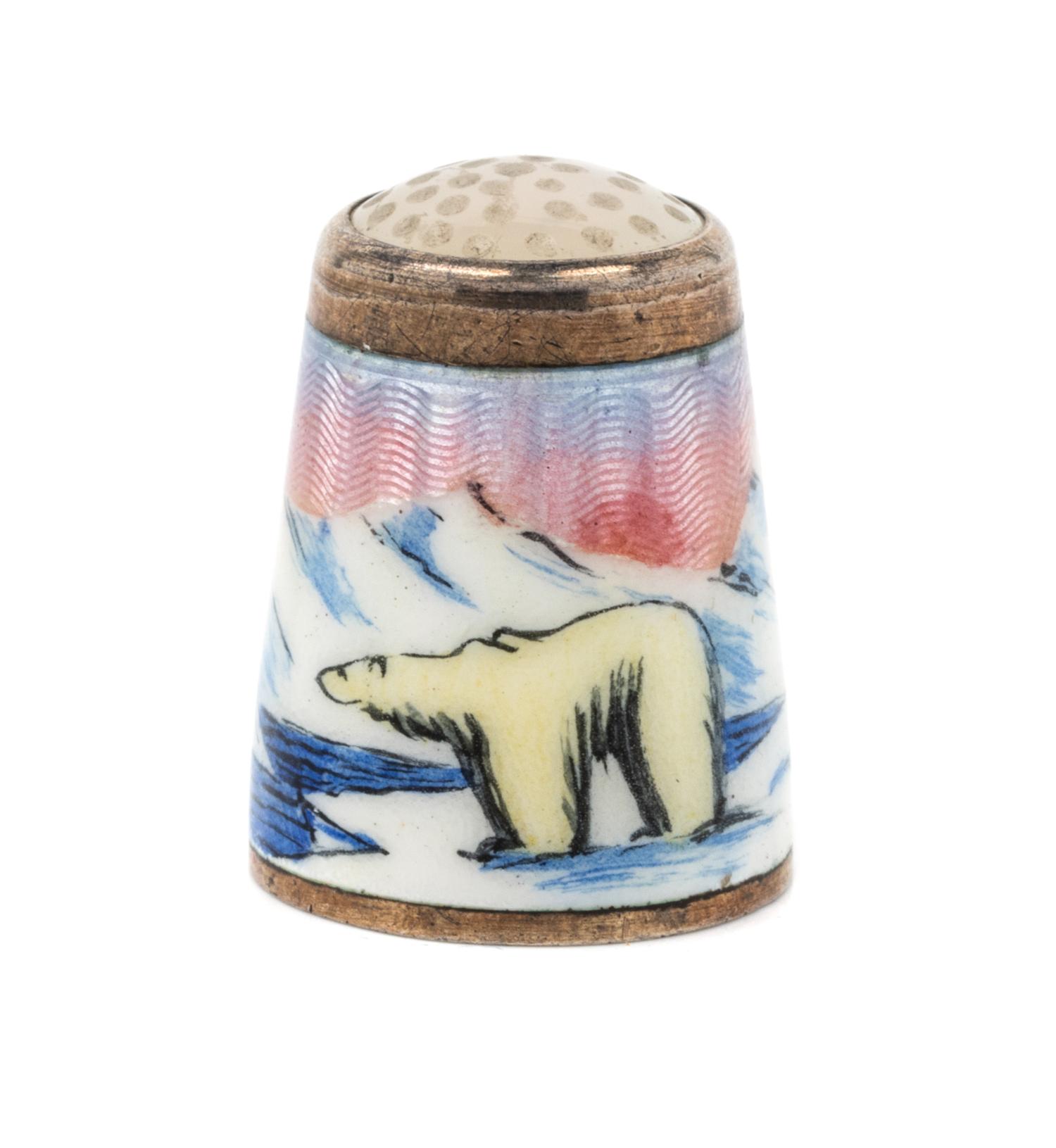 A Norwegian Silver and Enamel Thimble, Aksel Holmsen, Sandefjord, 20th Century, the hardstone inset top above a guilloche enameled body