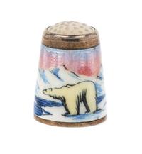 A Norwegian Silver and Enamel Thimble, Aksel Holmsen, Sandefjord, 20th Century, the hardstone inset top above a guilloche enameled body