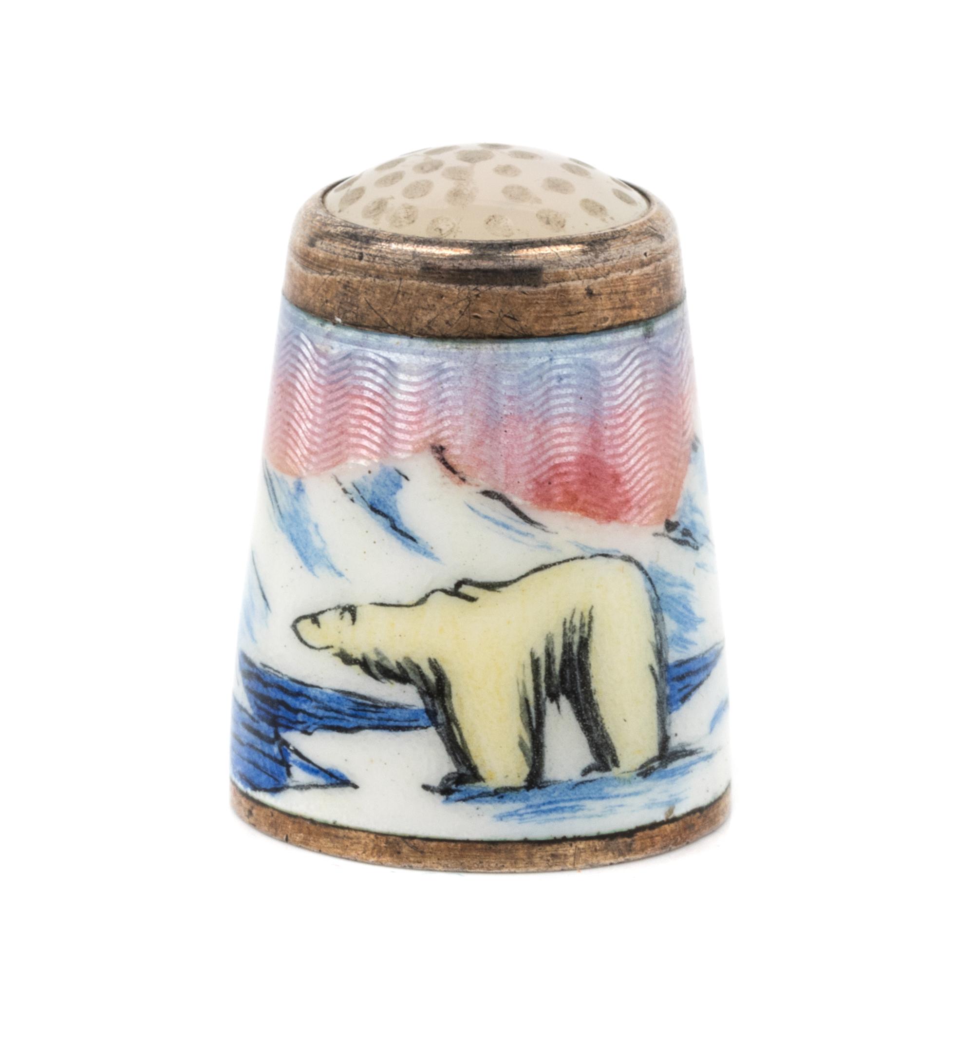 A Norwegian Silver and Enamel Thimble, Aksel Holmsen, Sandefjord, 20th Century, the hardstone inset top above a guilloche enameled body