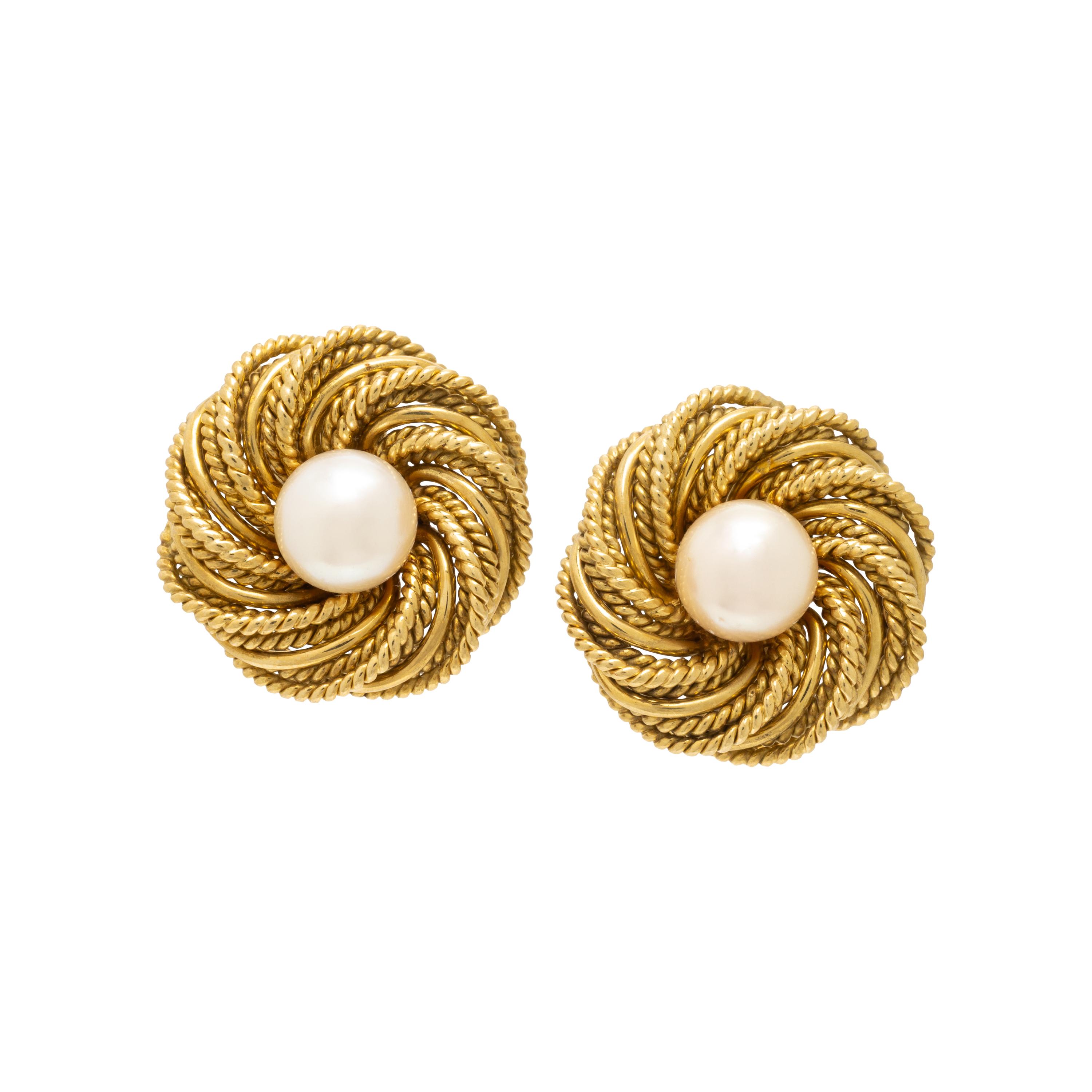 Tiffany & Co., Yellow Gold and Cultured Pearl Earrings