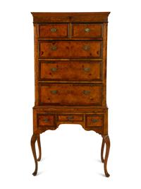 A Queen Anne Style Walnut Flat-Top Chest on Stand