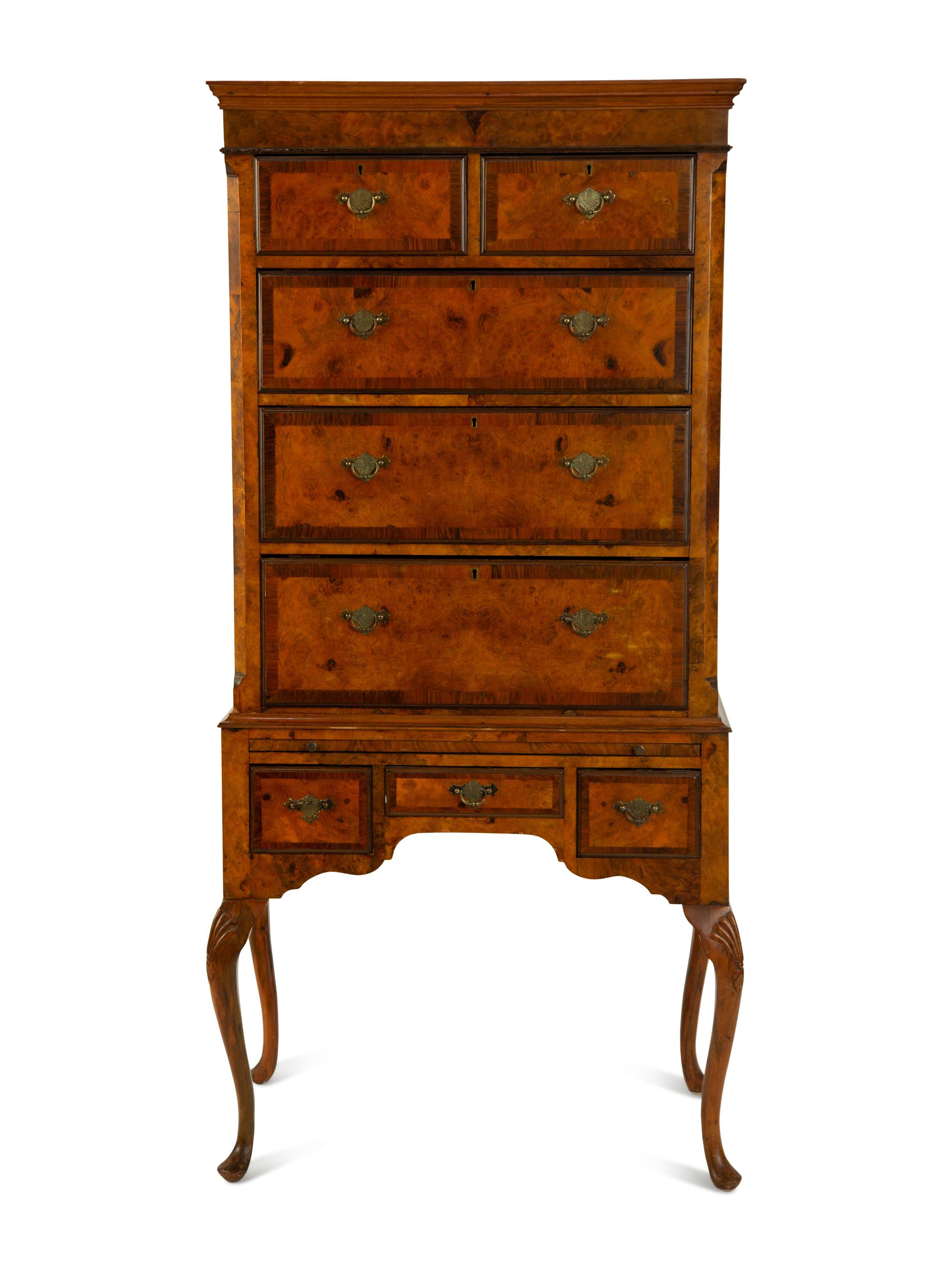 A Queen Anne Style Walnut Flat-Top Chest on Stand