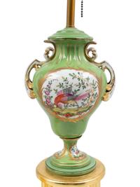 A Pair of Sèvres Style Porcelain and Giltwood Urns Mounted as Lamps