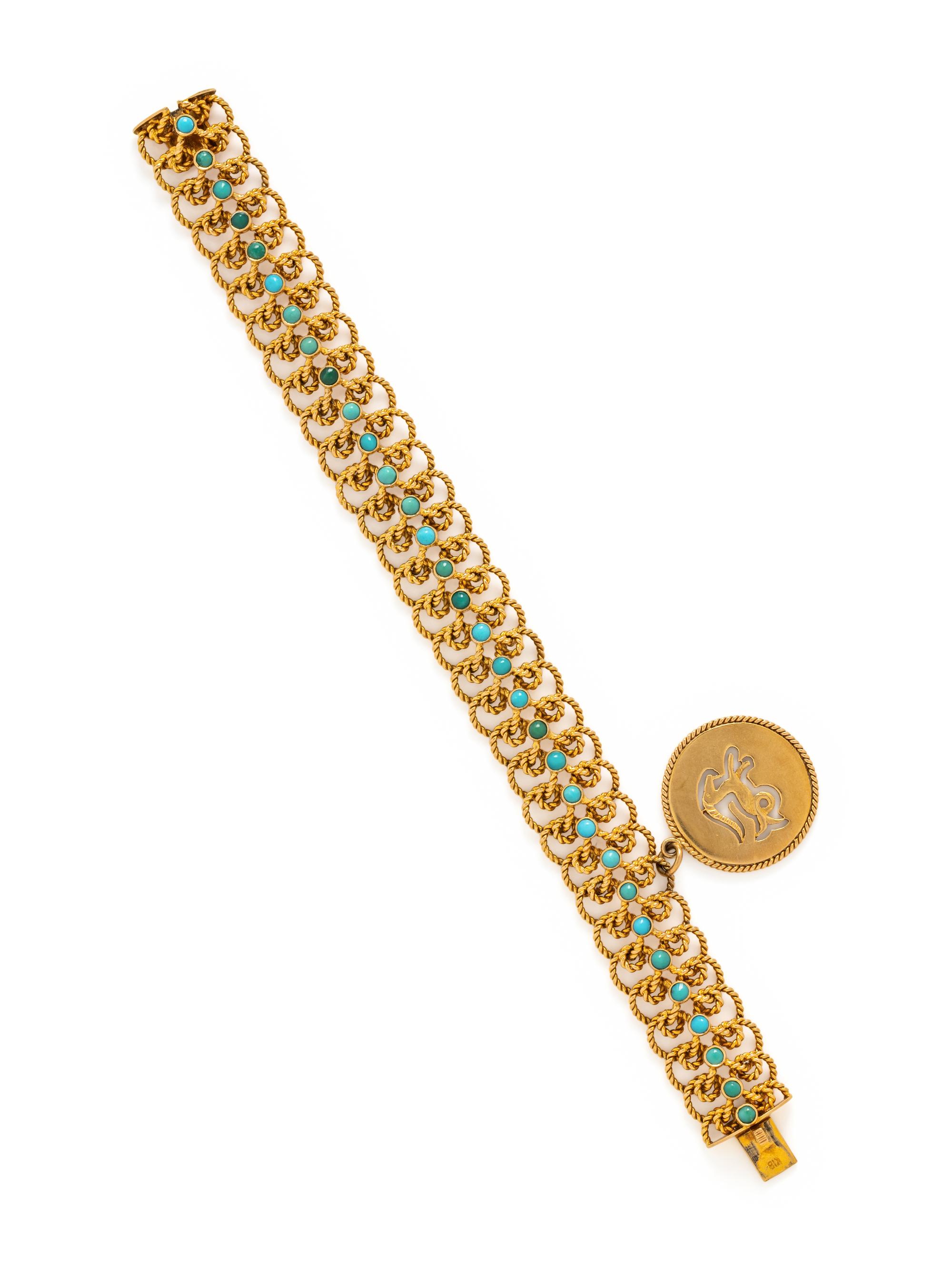 YELLOW GOLD AND TURQUOISE BRACELET WITH CAPRICORN CHARM