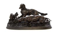 A French Bronze Animalier Group, after Pierre Jules Mene (1810-1879), Width overall 16 1/2 inches.