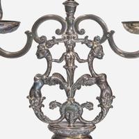 A pair of silver metal table lamps in the form of two-light candelabra Edward F. Caldwell & Co. (active 1895-1959), New York, NY, early 20th century