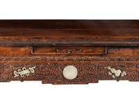 A Chinese Carved Hardwood and Celadon Nephrite Jade-Inset Console Table