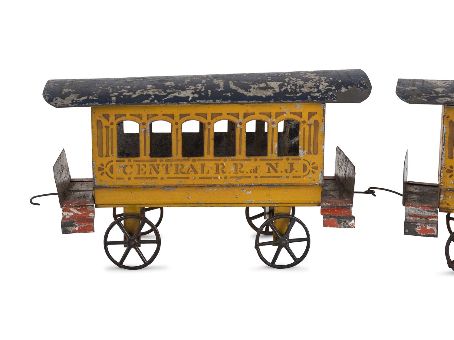 Three Hero Polychrome Decorated Train Cars of Graduating Size