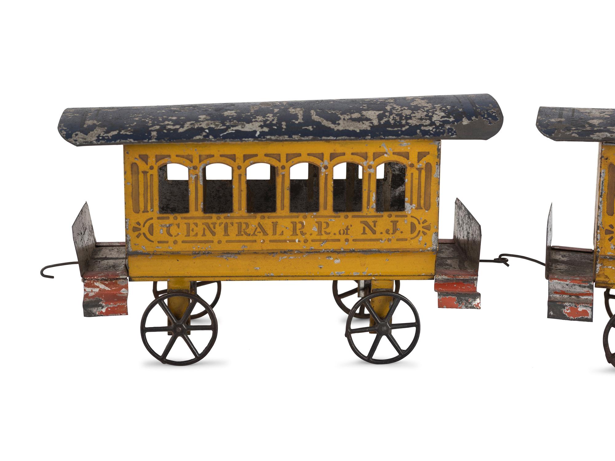 Three Hero Polychrome Decorated Train Cars of Graduating Size